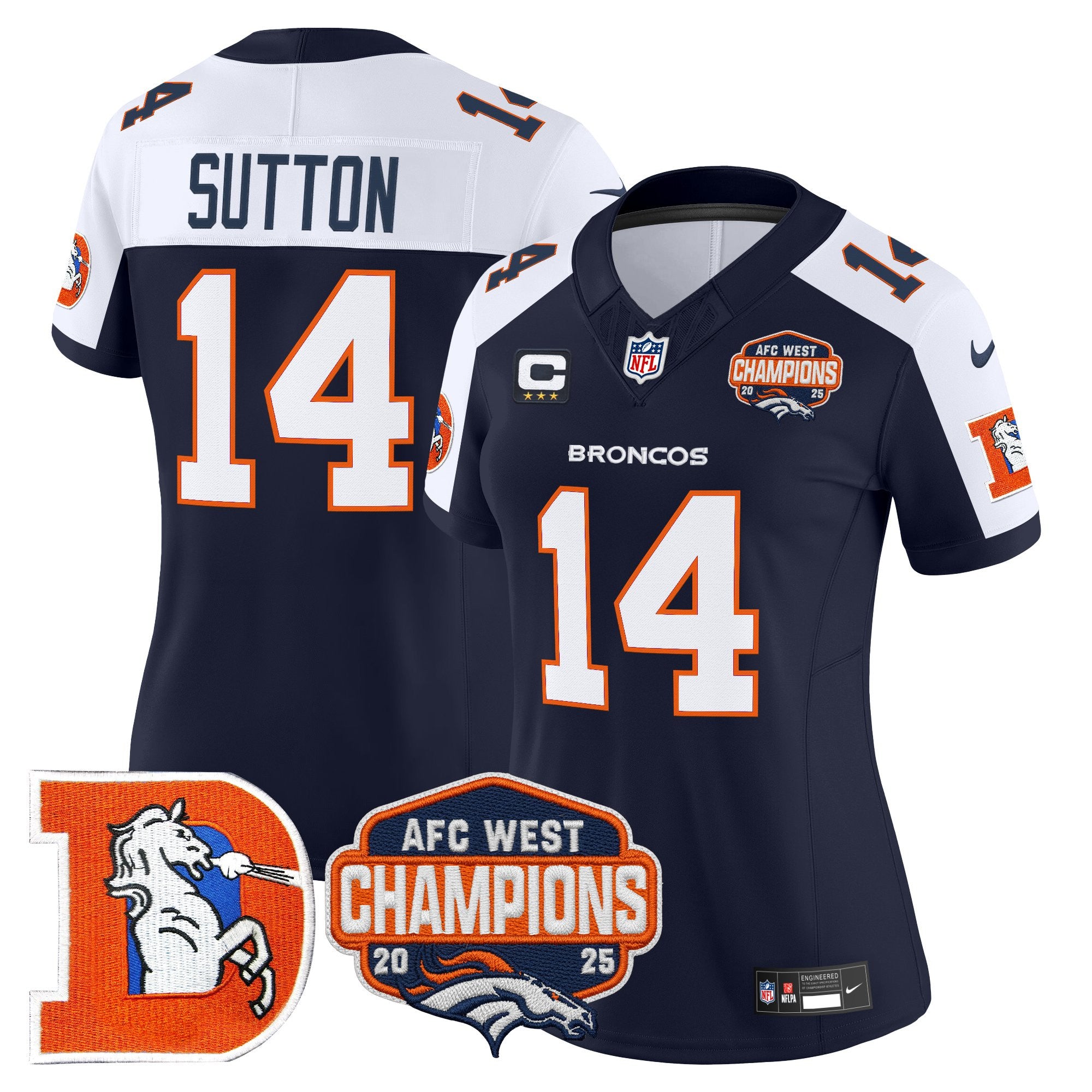 Women's Denver Broncos Throwback Vapor Limited Jersey - 2025 AFC West Division Champions Patch - All Stitched