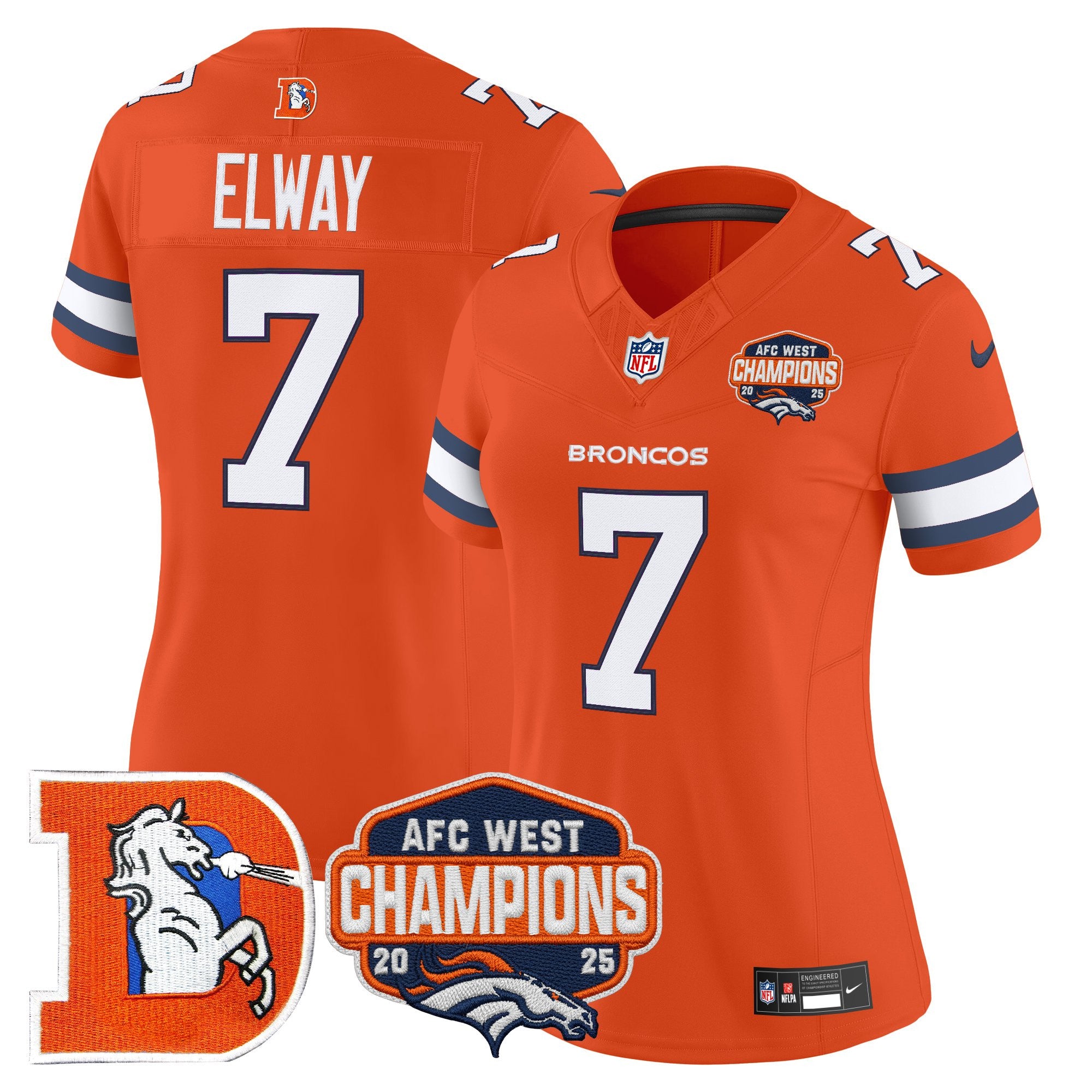 Women's Denver Broncos Throwback Vapor Limited Jersey - 2025 AFC West Division Champions Patch - All Stitched