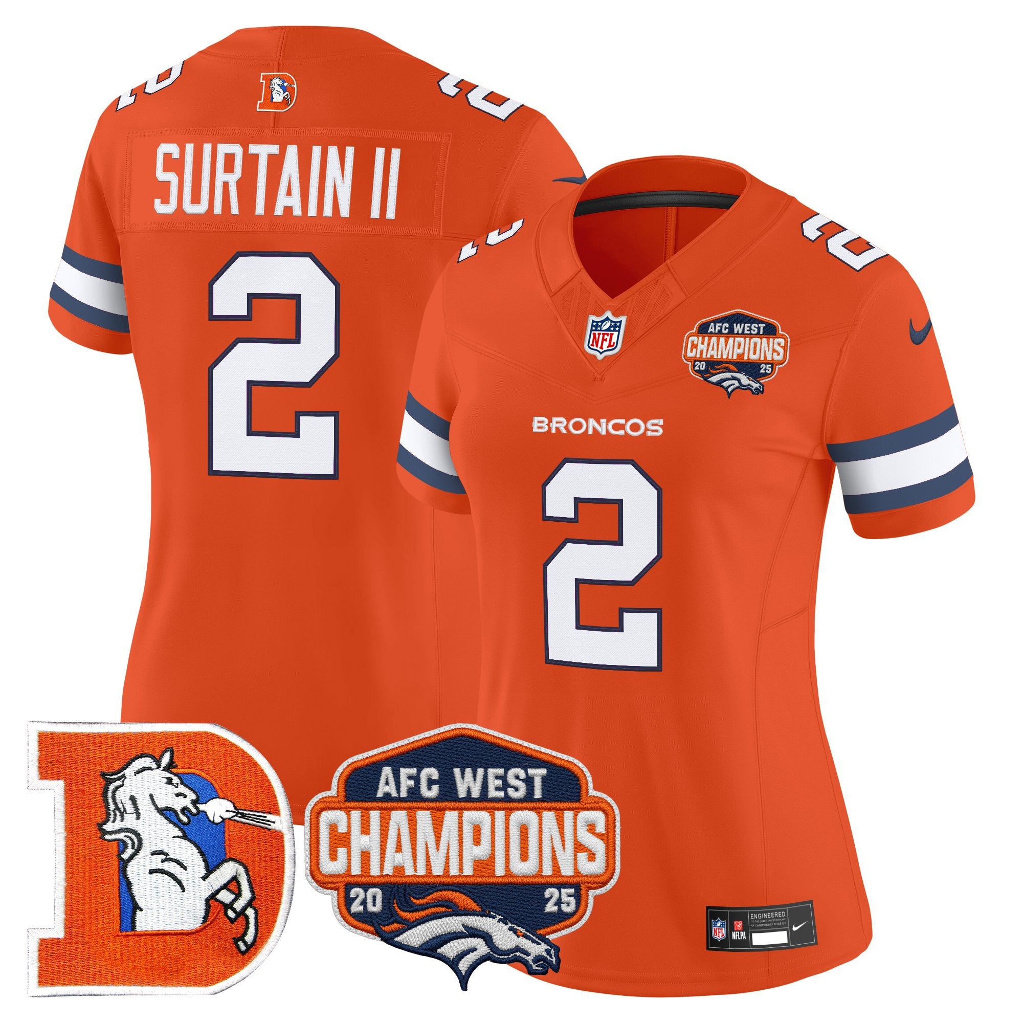 Women's Denver Broncos Throwback Vapor Limited Jersey - 2025 AFC West Division Champions Patch - All Stitched