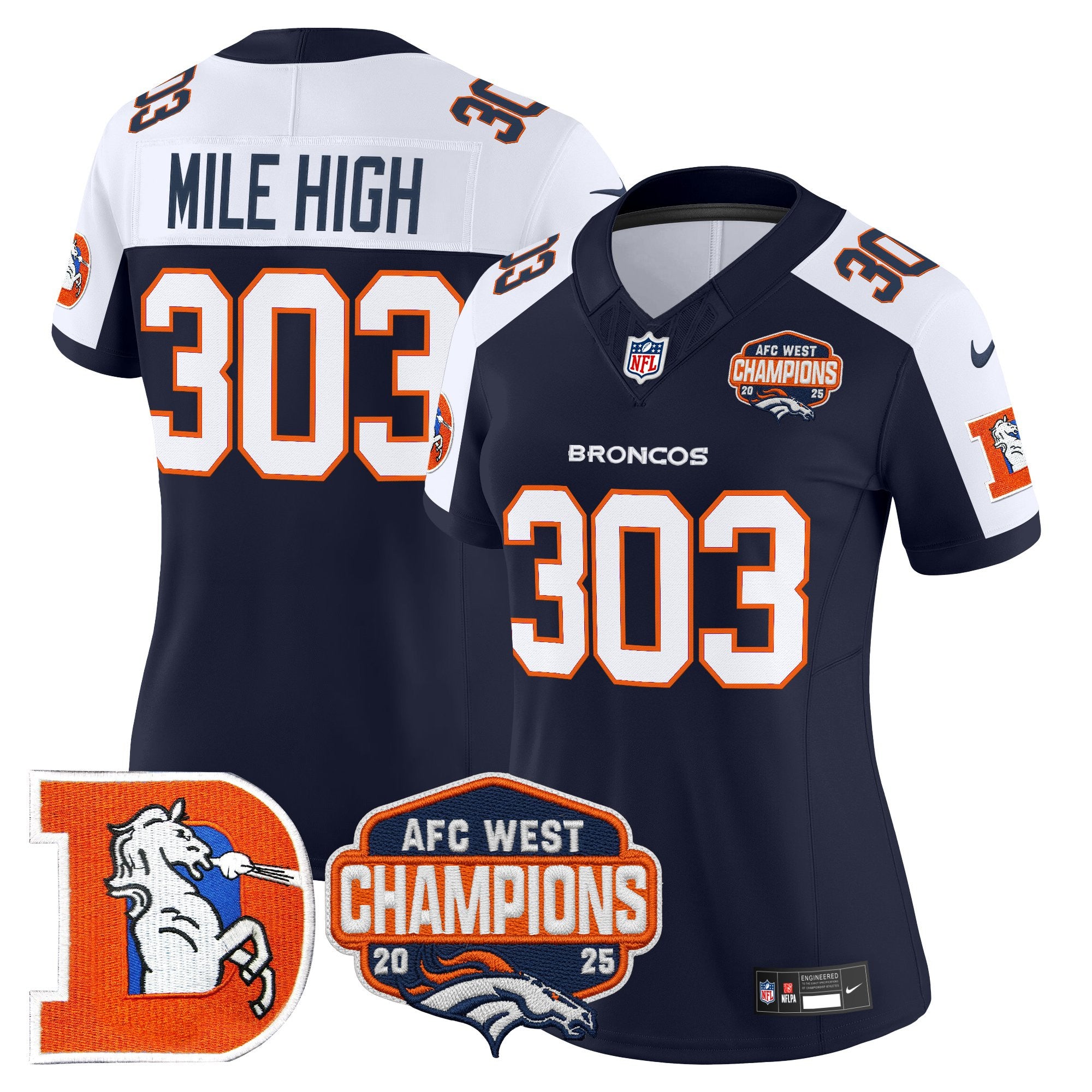 Women's Denver Broncos Throwback Vapor Limited Jersey - 2025 AFC West Division Champions Patch - All Stitched