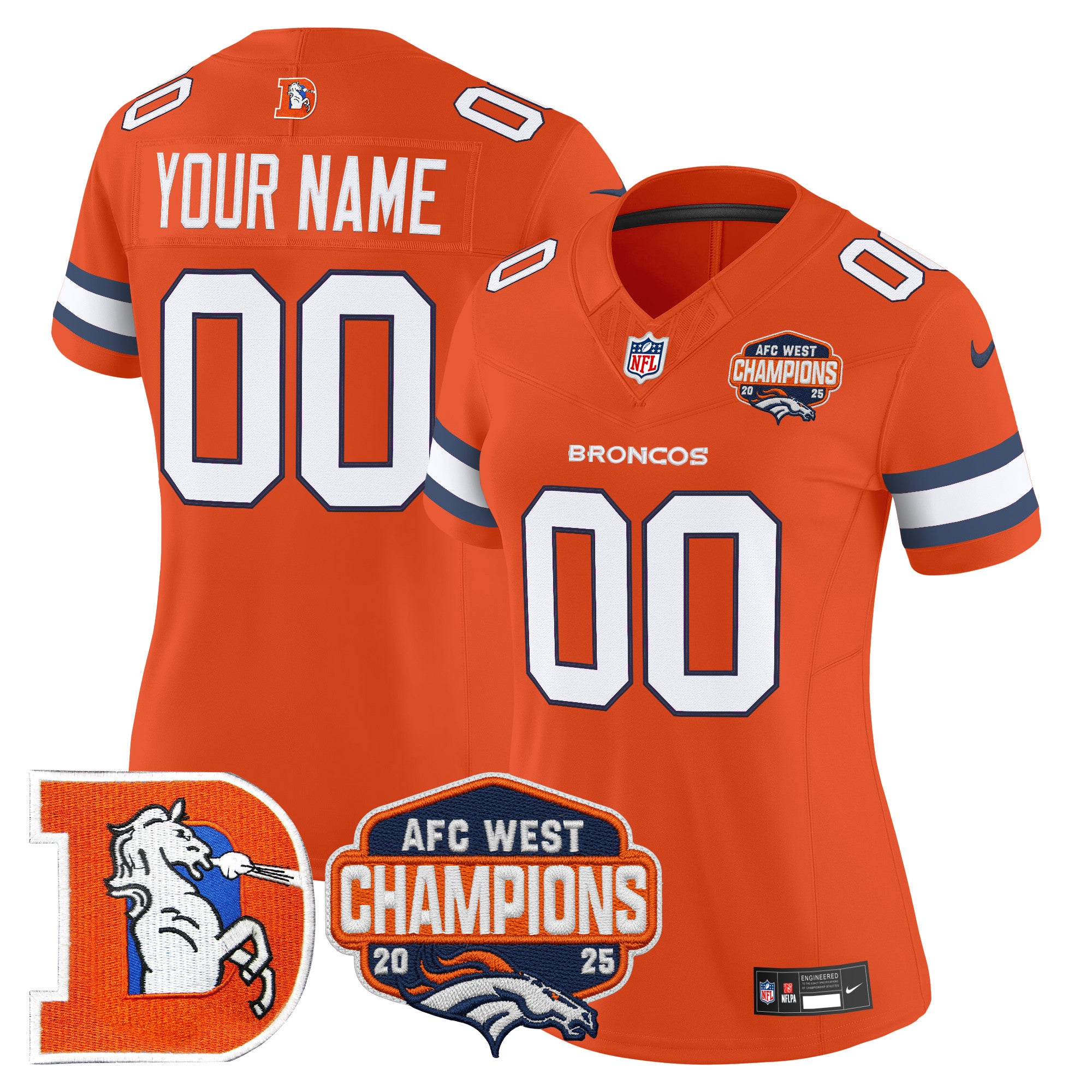 Denver Broncos Throwback Vapor Limited Custom Jersey - 2025 AFC West Division Champions Patch - All Stitched