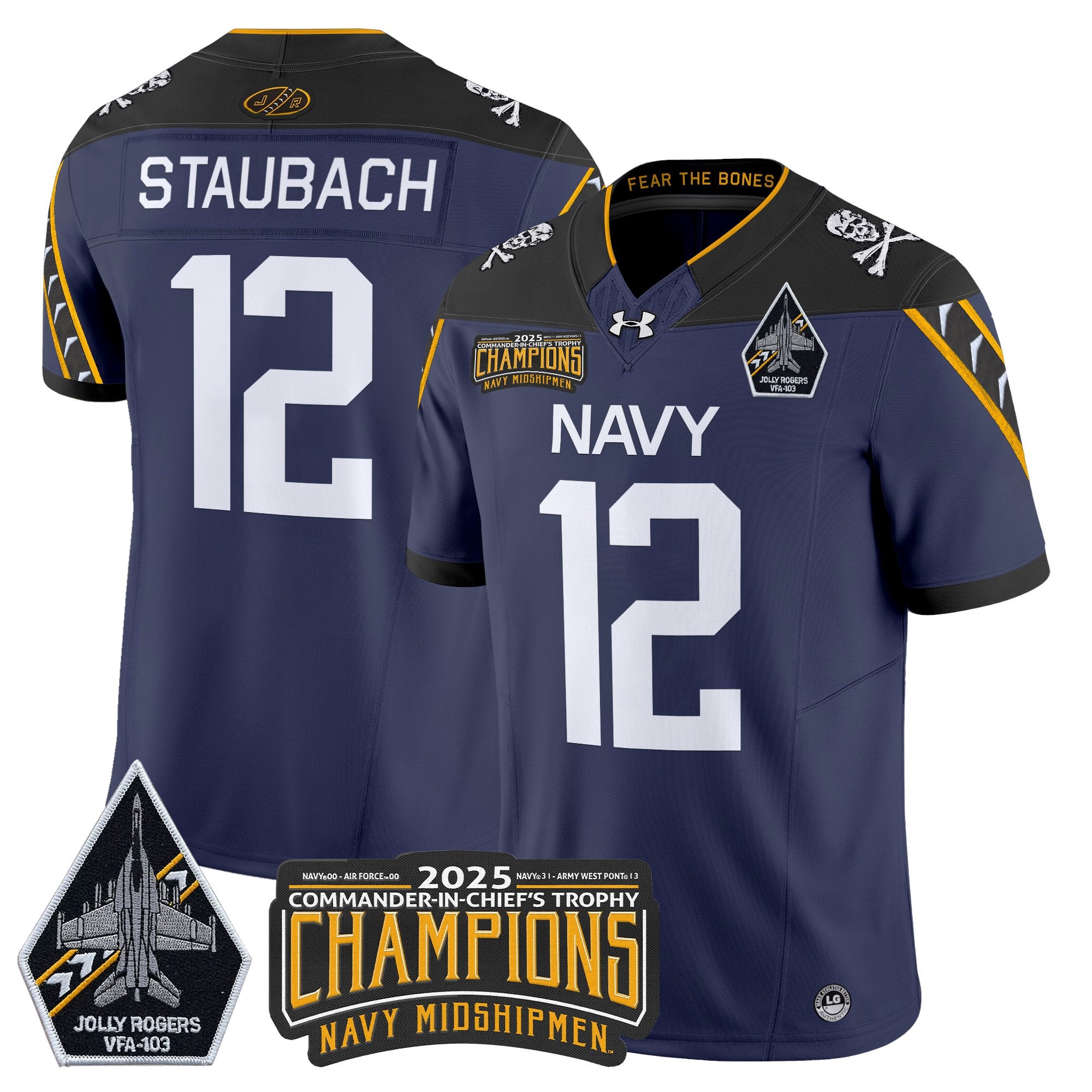 Men's Navy Midshipmen Jolly Rogers 2025 Commander-In-Chief's Trophy Champions Vapor Limited Jersey - All Stitched