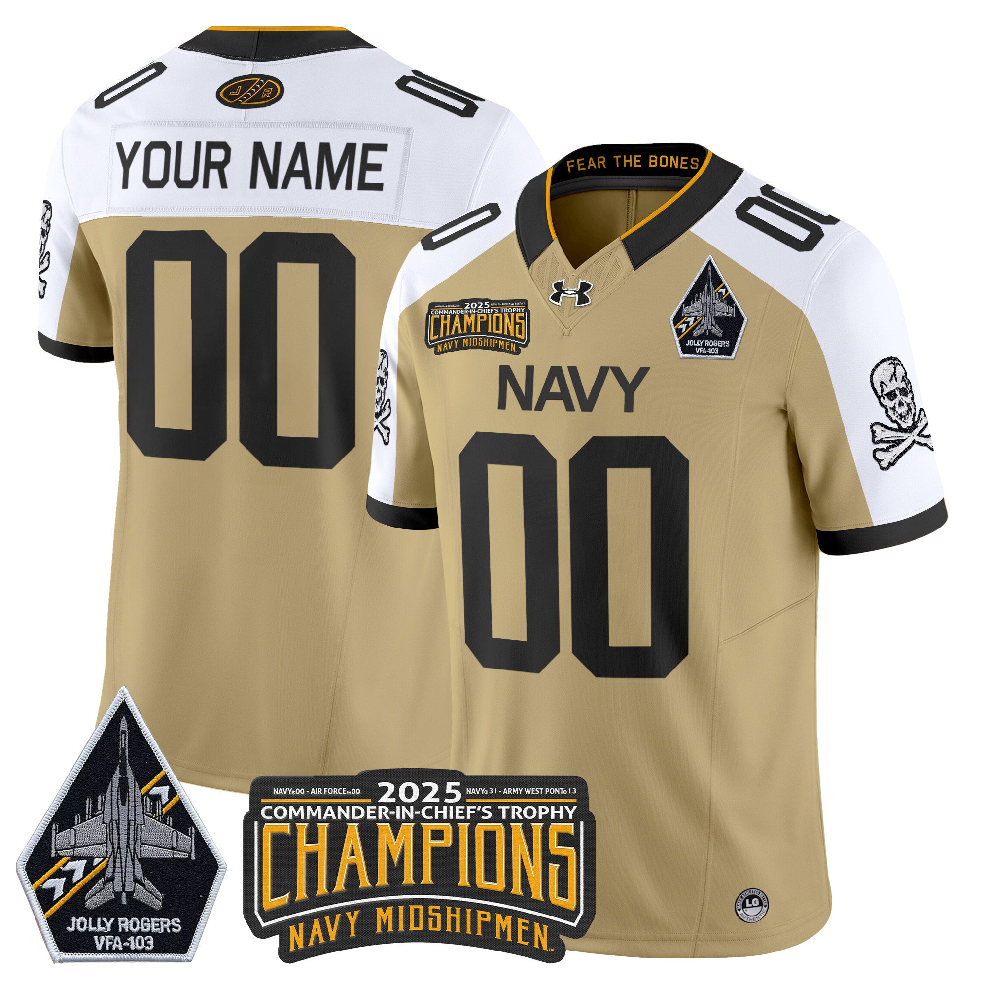 Navy Midshipmen Jolly Rogers 2025 Commander-In-Chief's Trophy Champions Vapor Limited Custom Jersey - All Stitched