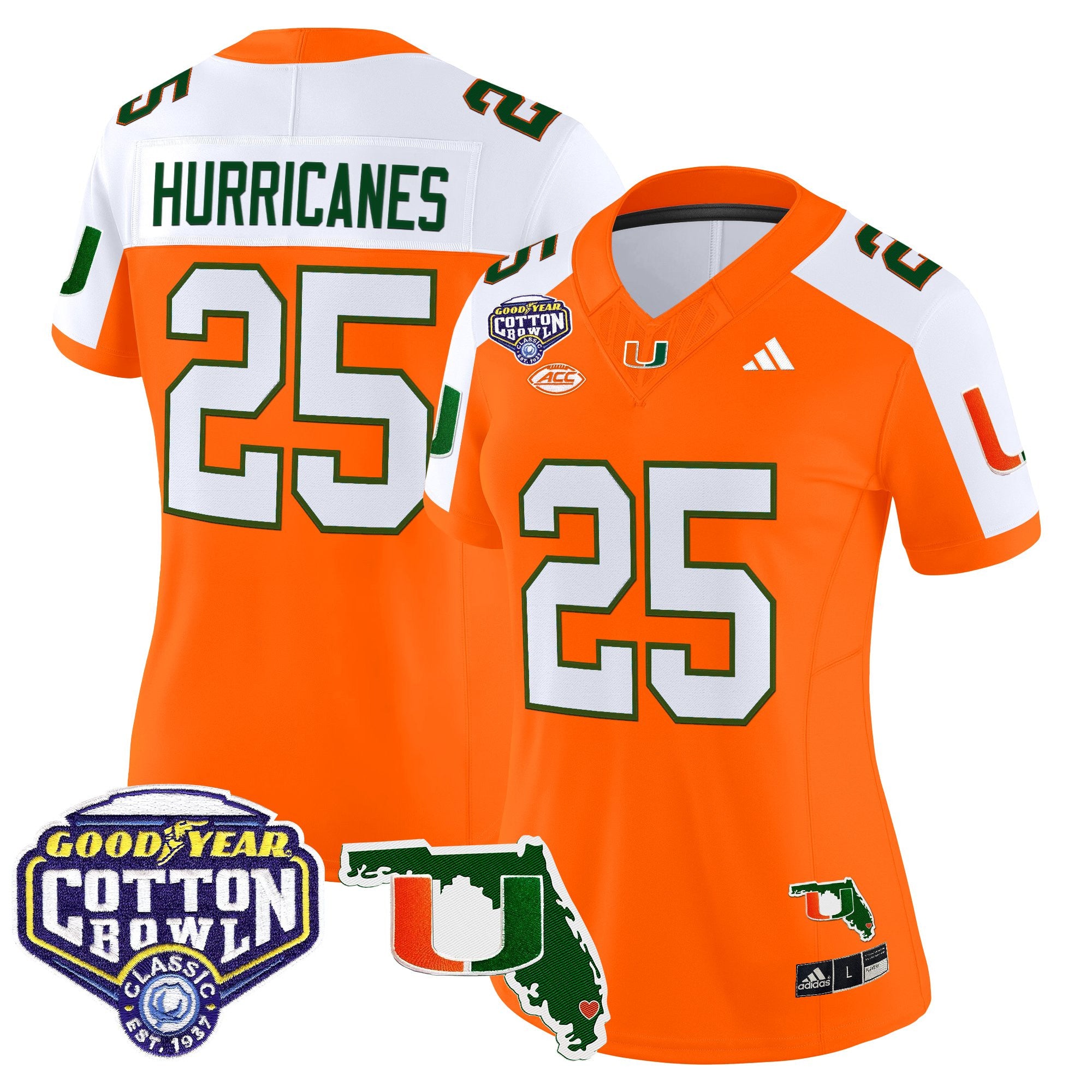 Women's Miami Hurricanes 2025 Cotton Bowl & Florida Patch Vapor Limited Jersey - All Stitched