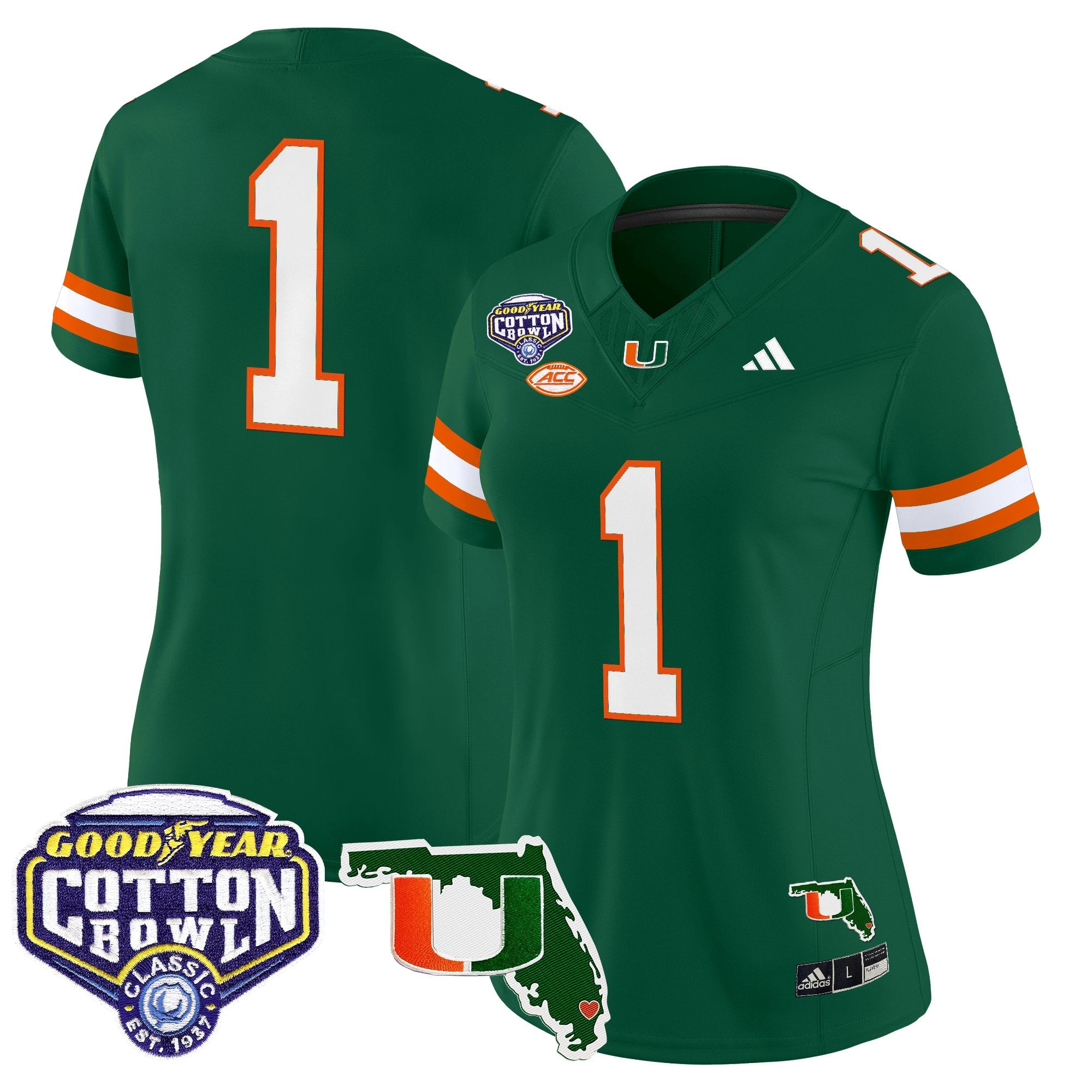 Women's Miami Hurricanes 2025 Cotton Bowl & Florida Patch Vapor Limited Jersey - All Stitched