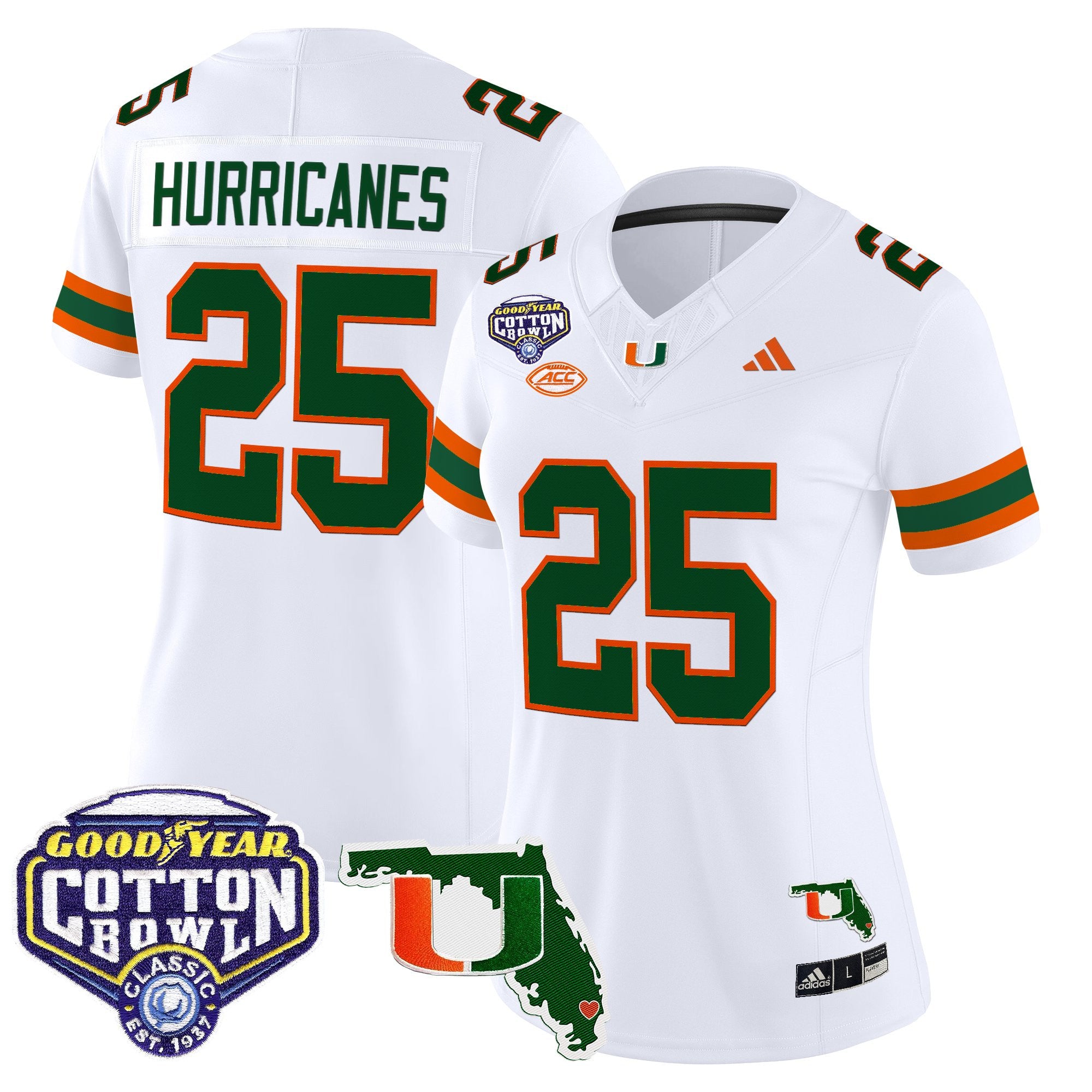 Women's Miami Hurricanes 2025 Cotton Bowl & Florida Patch Vapor Limited Jersey - All Stitched