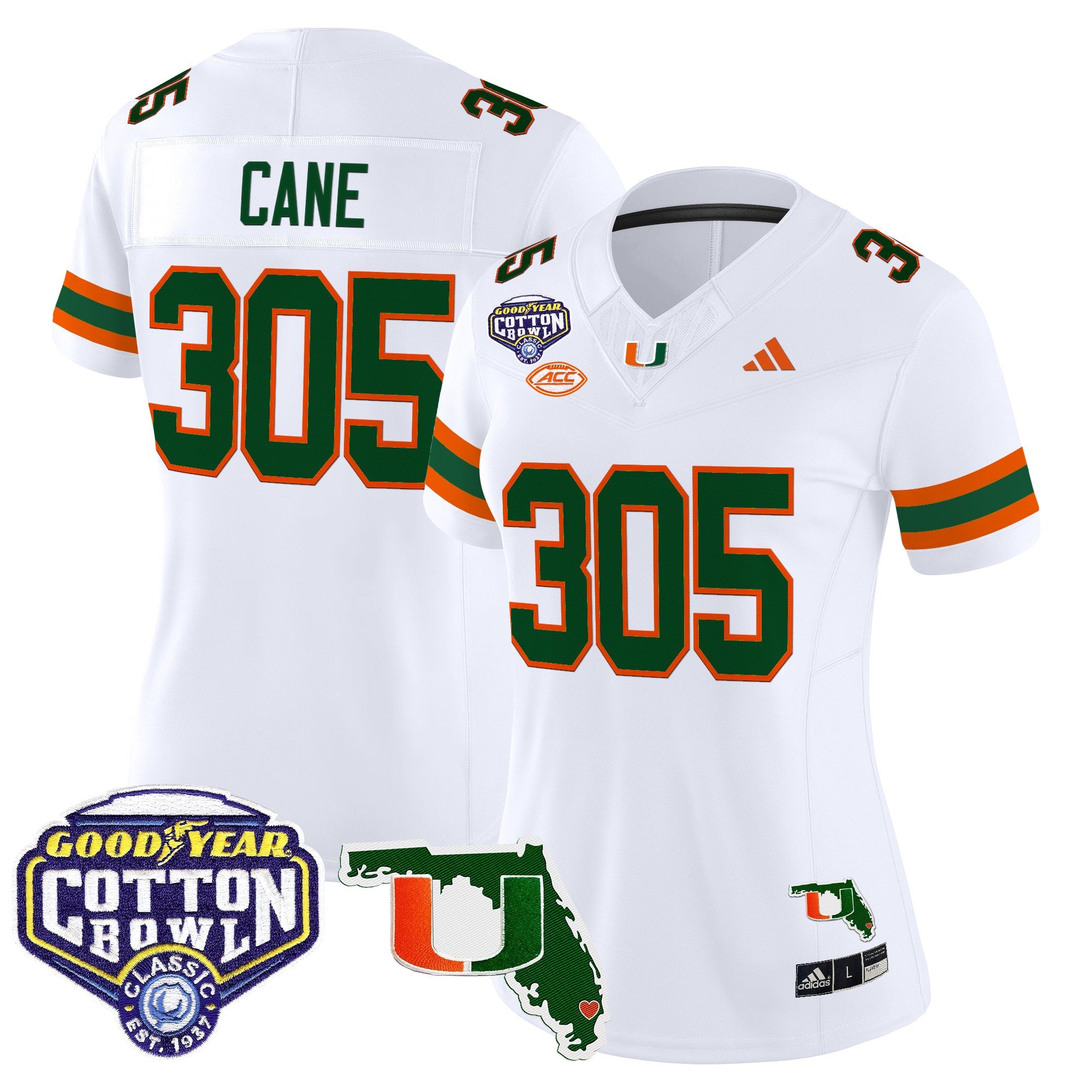 Women's Miami Hurricanes 2025 Cotton Bowl & Florida Patch Vapor Limited Jersey - All Stitched