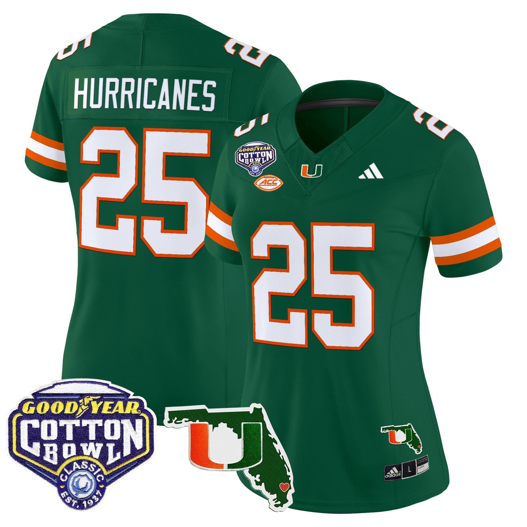 Women's Miami Hurricanes 2025 Cotton Bowl & Florida Patch Vapor Limited Jersey - All Stitched