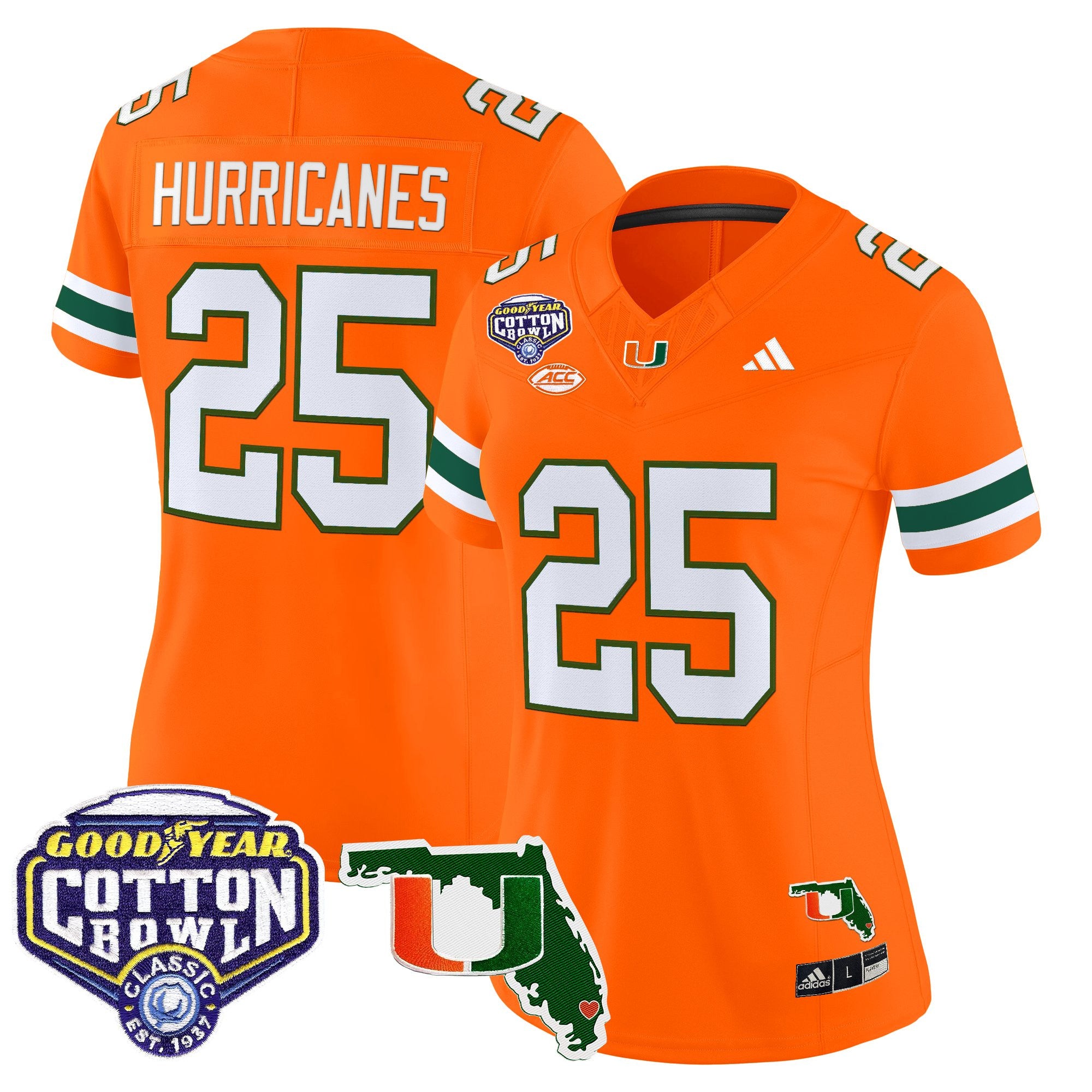 Women's Miami Hurricanes 2025 Cotton Bowl & Florida Patch Vapor Limited Jersey - All Stitched