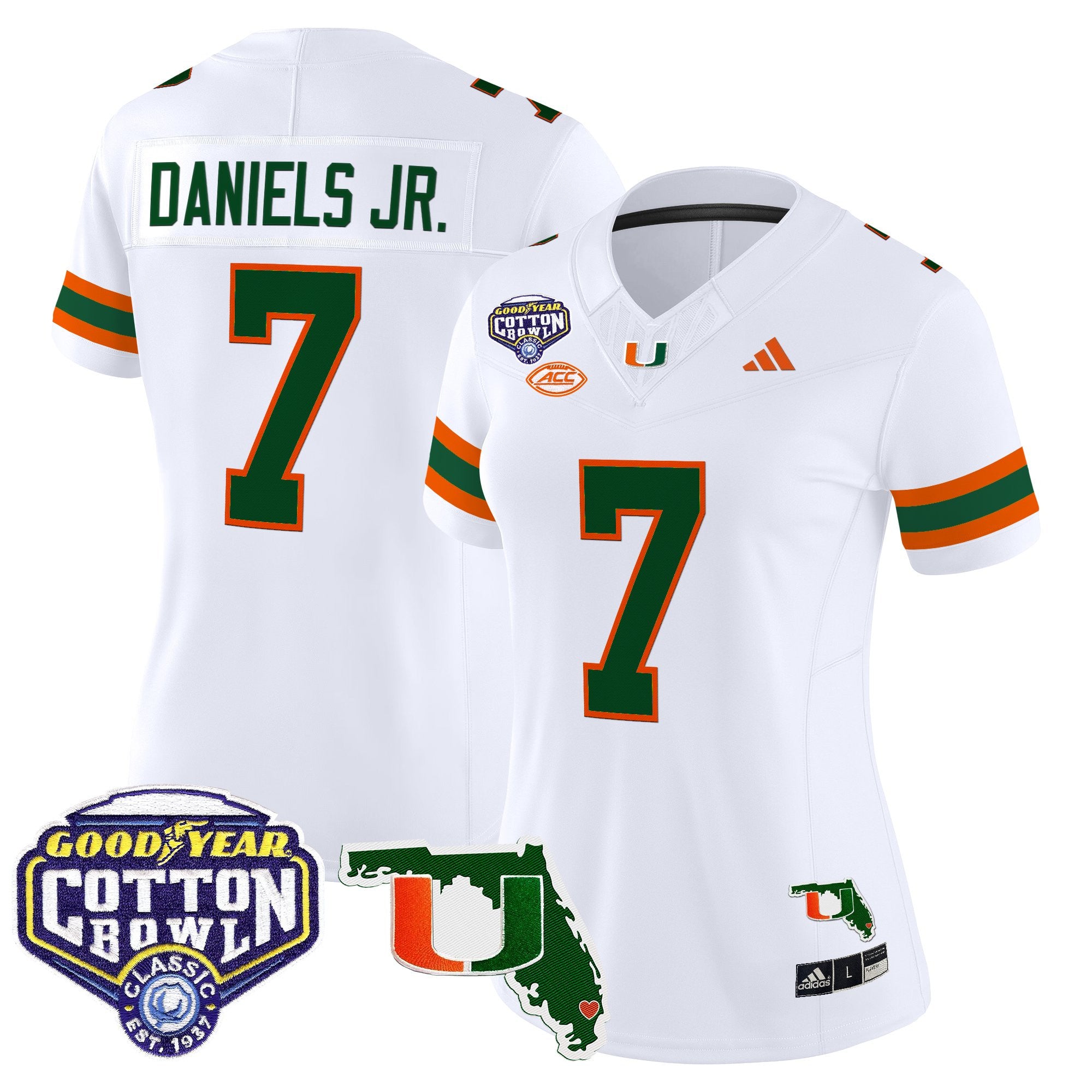 Women's Miami Hurricanes 2025 Cotton Bowl & Florida Patch Vapor Limited Jersey - All Stitched