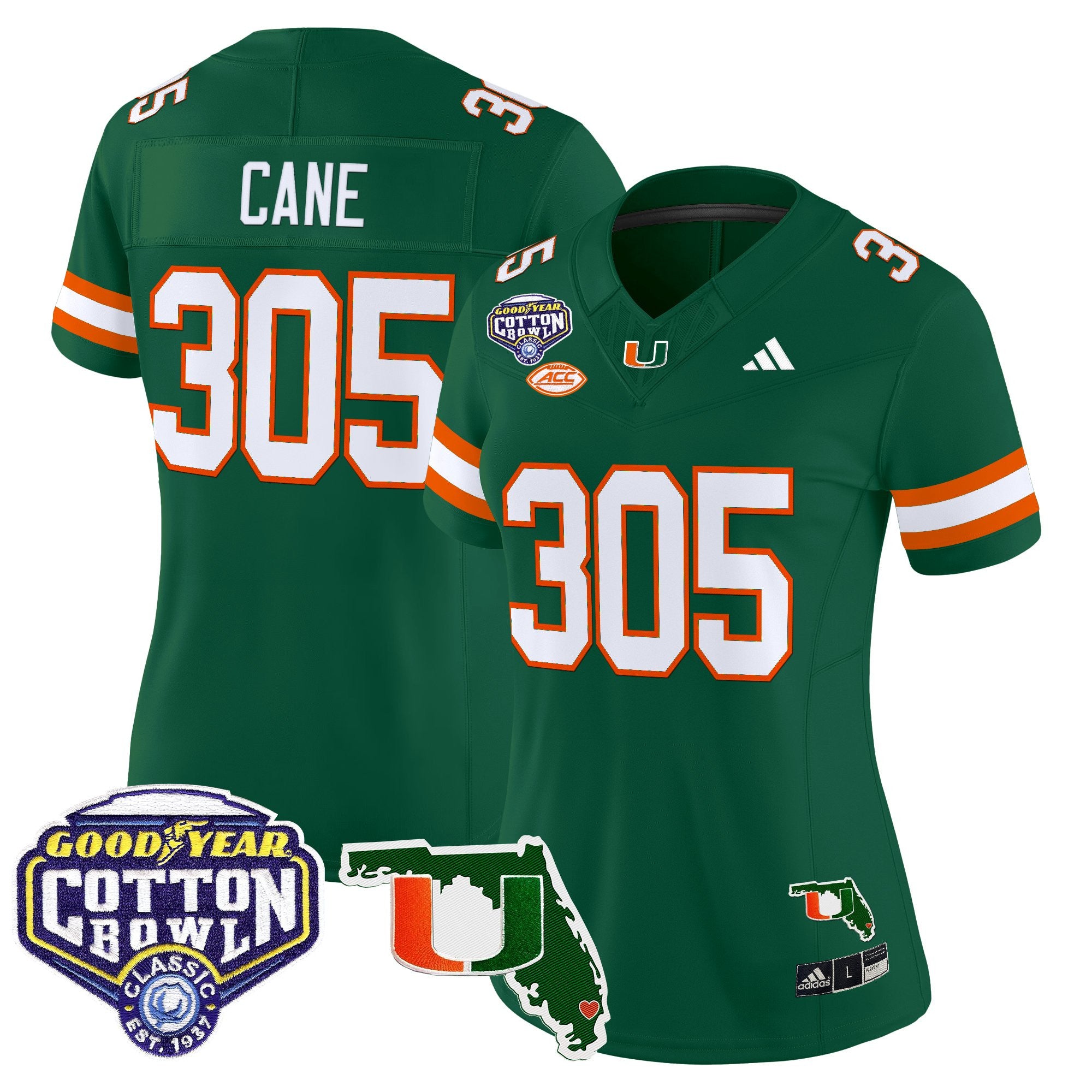 Women's Miami Hurricanes 2025 Cotton Bowl & Florida Patch Vapor Limited Jersey - All Stitched