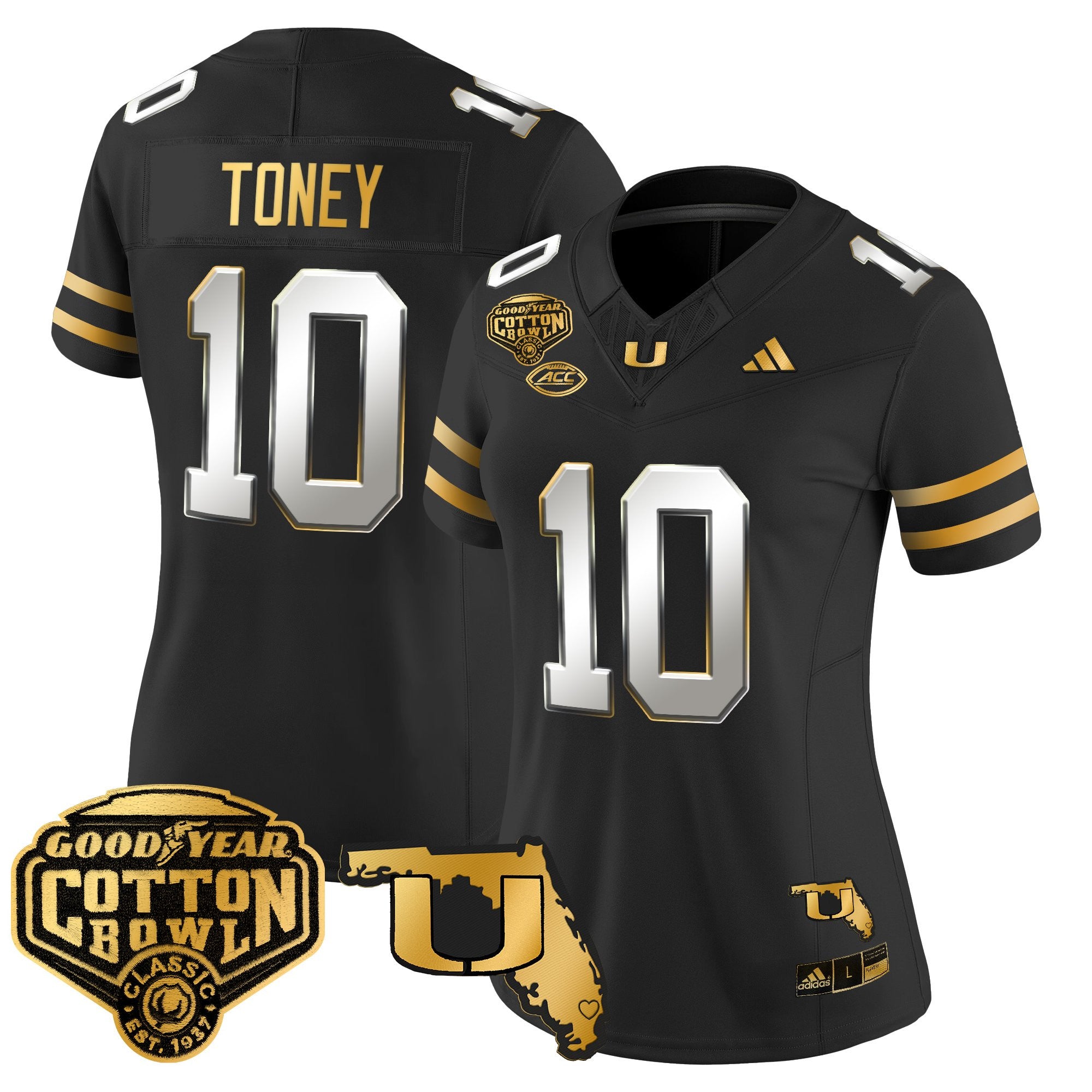 Women's Miami Hurricanes 2025/26 Cotton Bowl & Florida Patch Gold Vapor Limited Jersey - All Stitched