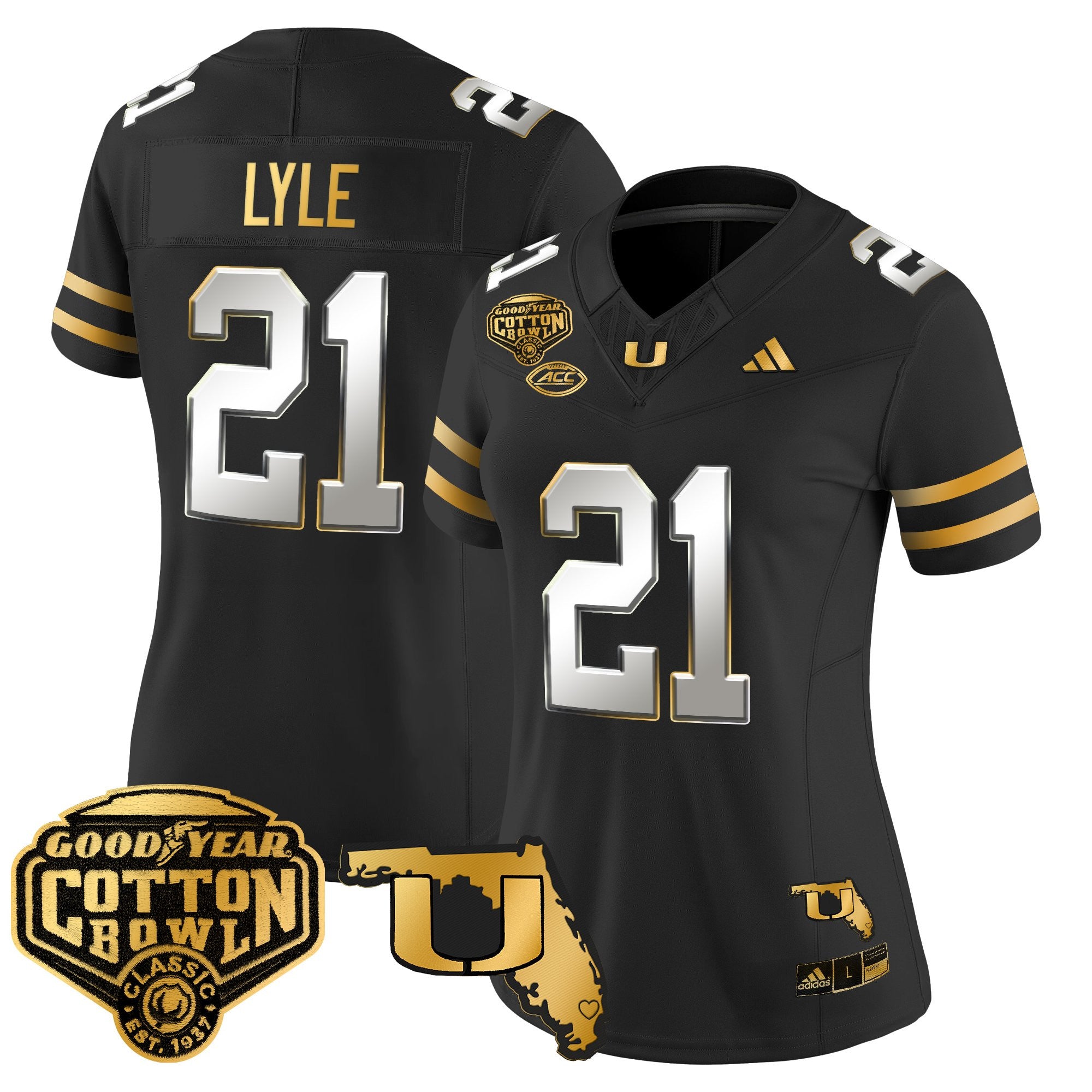 Women's Miami Hurricanes 2025/26 Cotton Bowl & Florida Patch Gold Vapor Limited Jersey - All Stitched