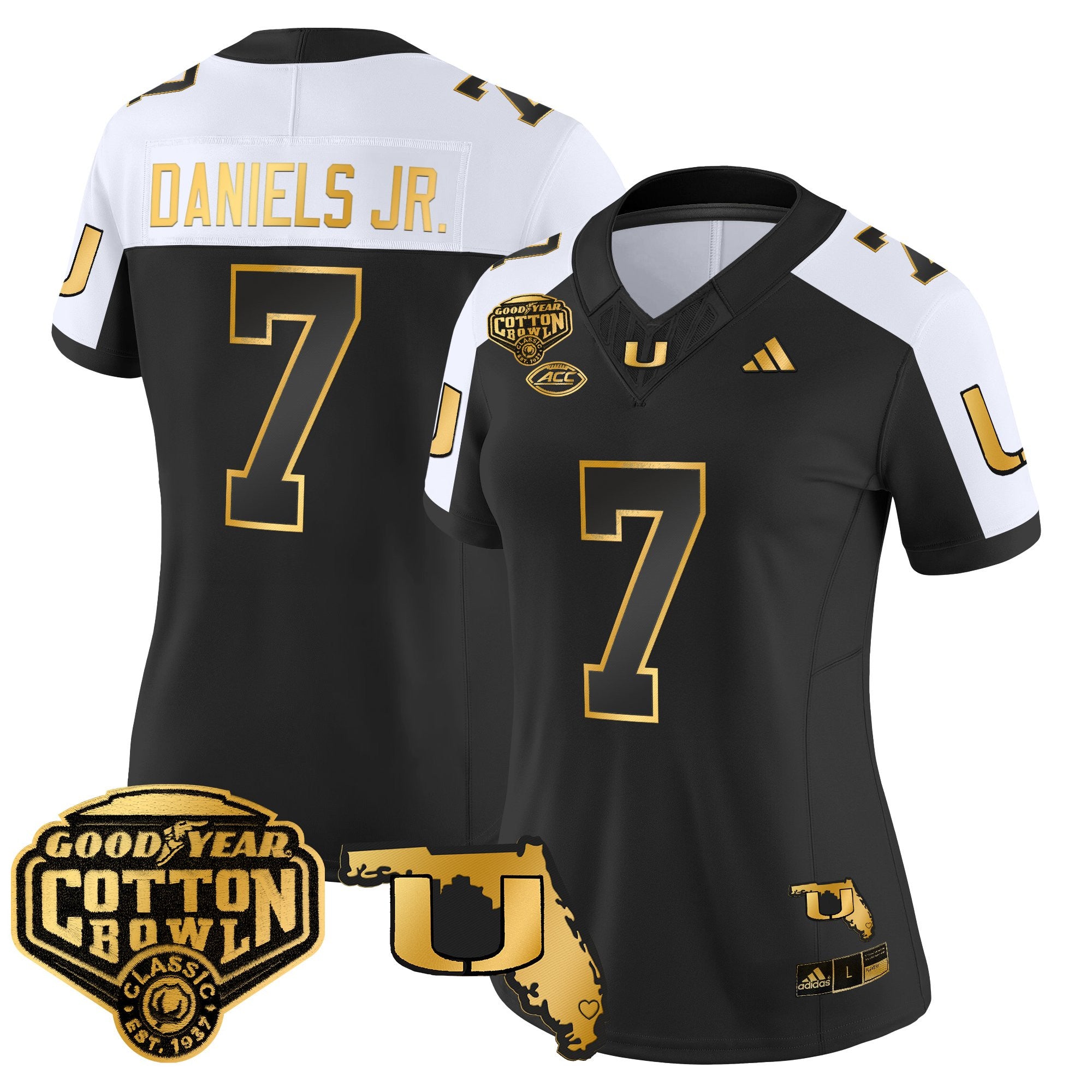 Women's Miami Hurricanes 2025/26 Cotton Bowl & Florida Patch Gold Vapor Limited Jersey - All Stitched