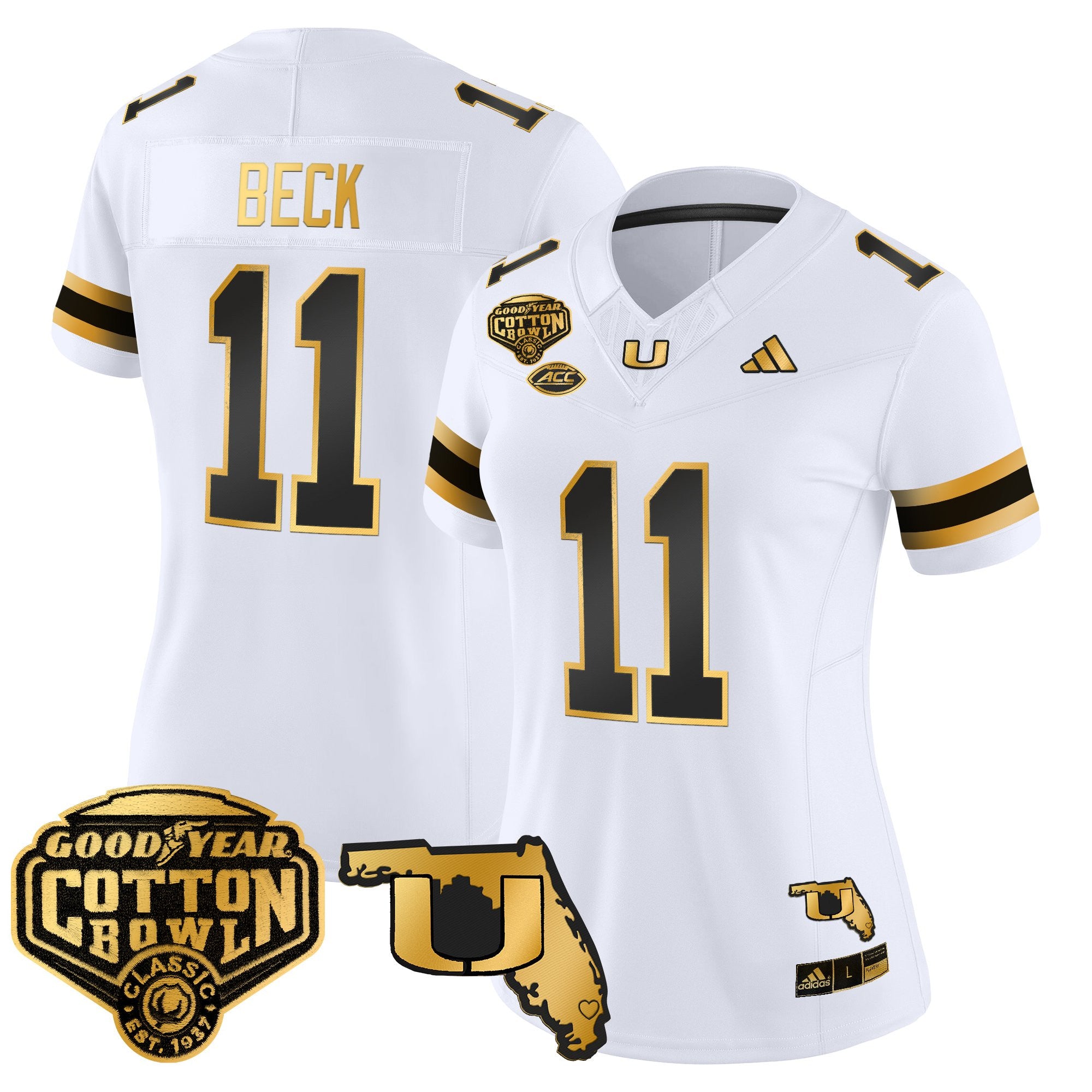 Women's Miami Hurricanes 2025/26 Cotton Bowl & Florida Patch Gold Vapor Limited Jersey - All Stitched