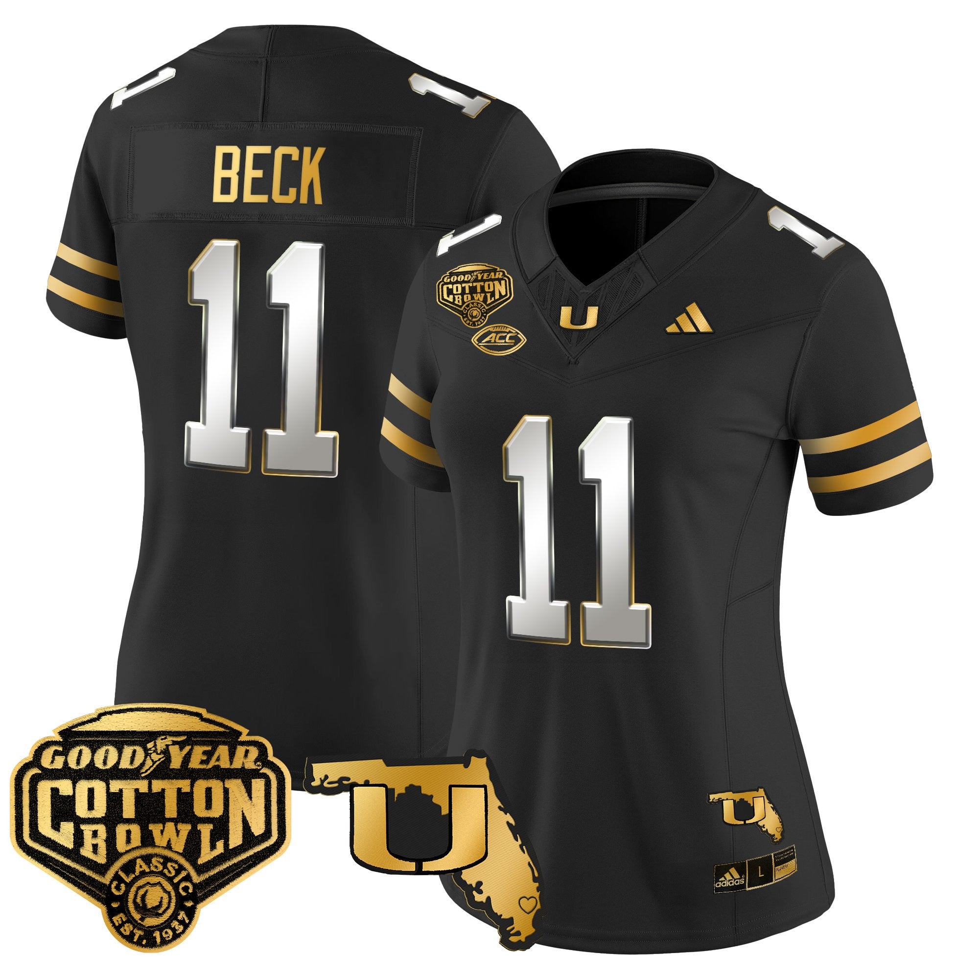Women's Miami Hurricanes 2025/26 Cotton Bowl & Florida Patch Gold Vapor Limited Jersey - All Stitched
