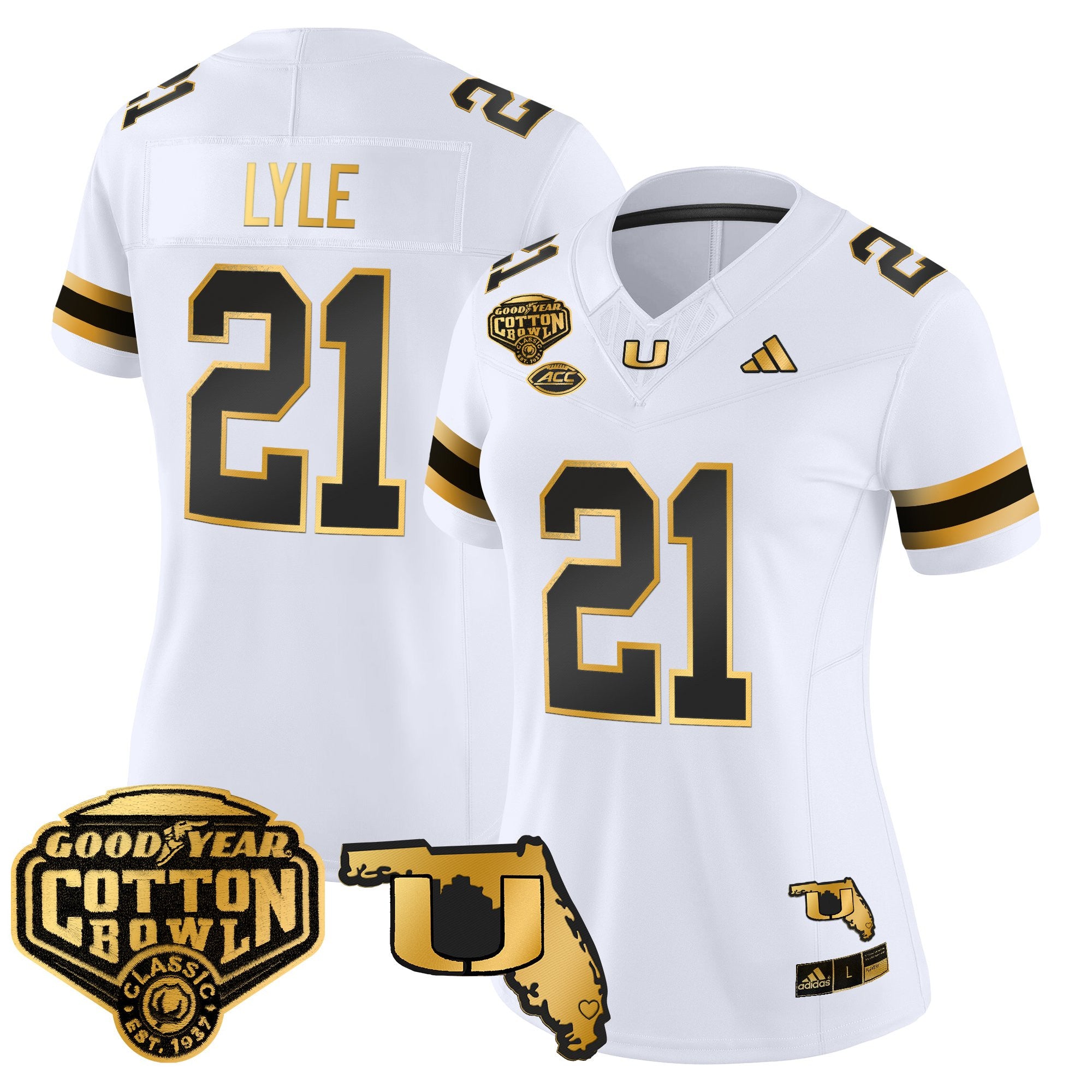Women's Miami Hurricanes 2025/26 Cotton Bowl & Florida Patch Gold Vapor Limited Jersey - All Stitched