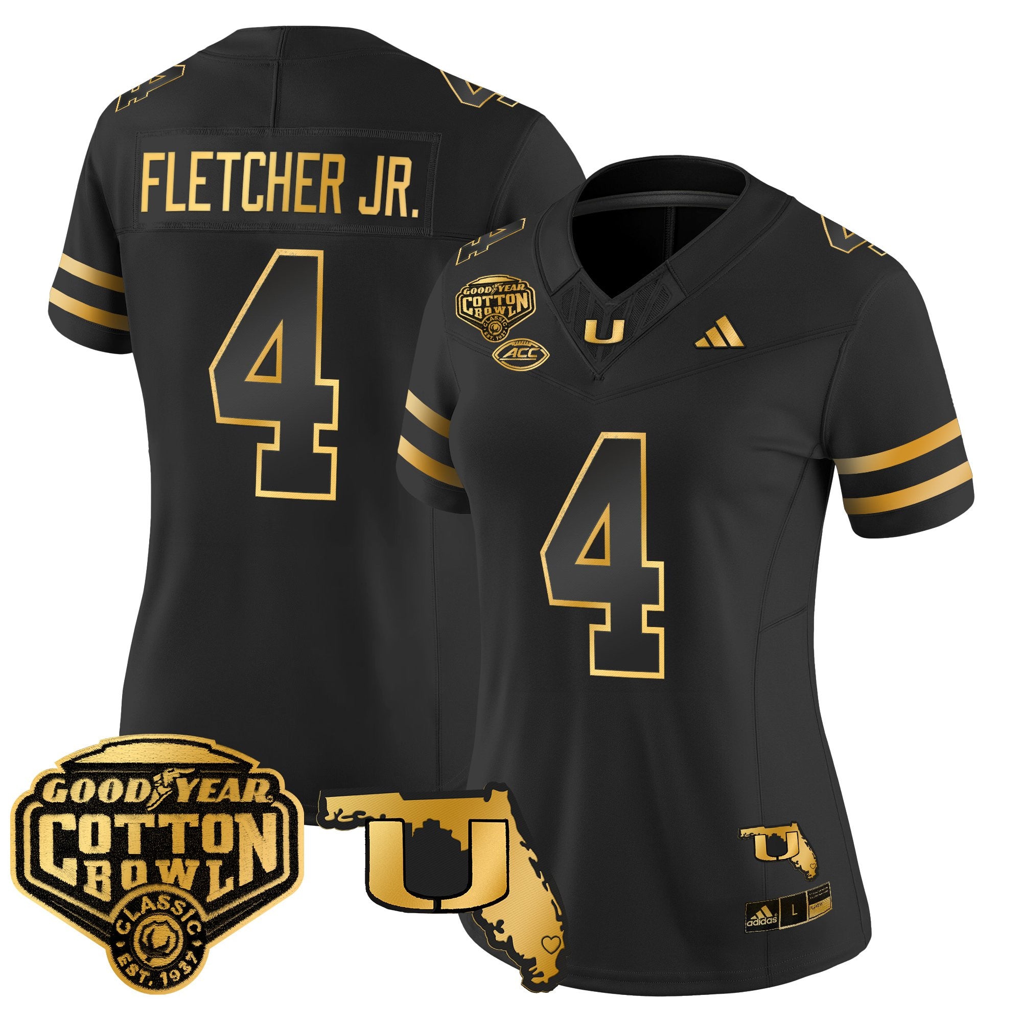 Women's Miami Hurricanes 2025/26 Cotton Bowl & Florida Patch Gold Vapor Limited Jersey - All Stitched