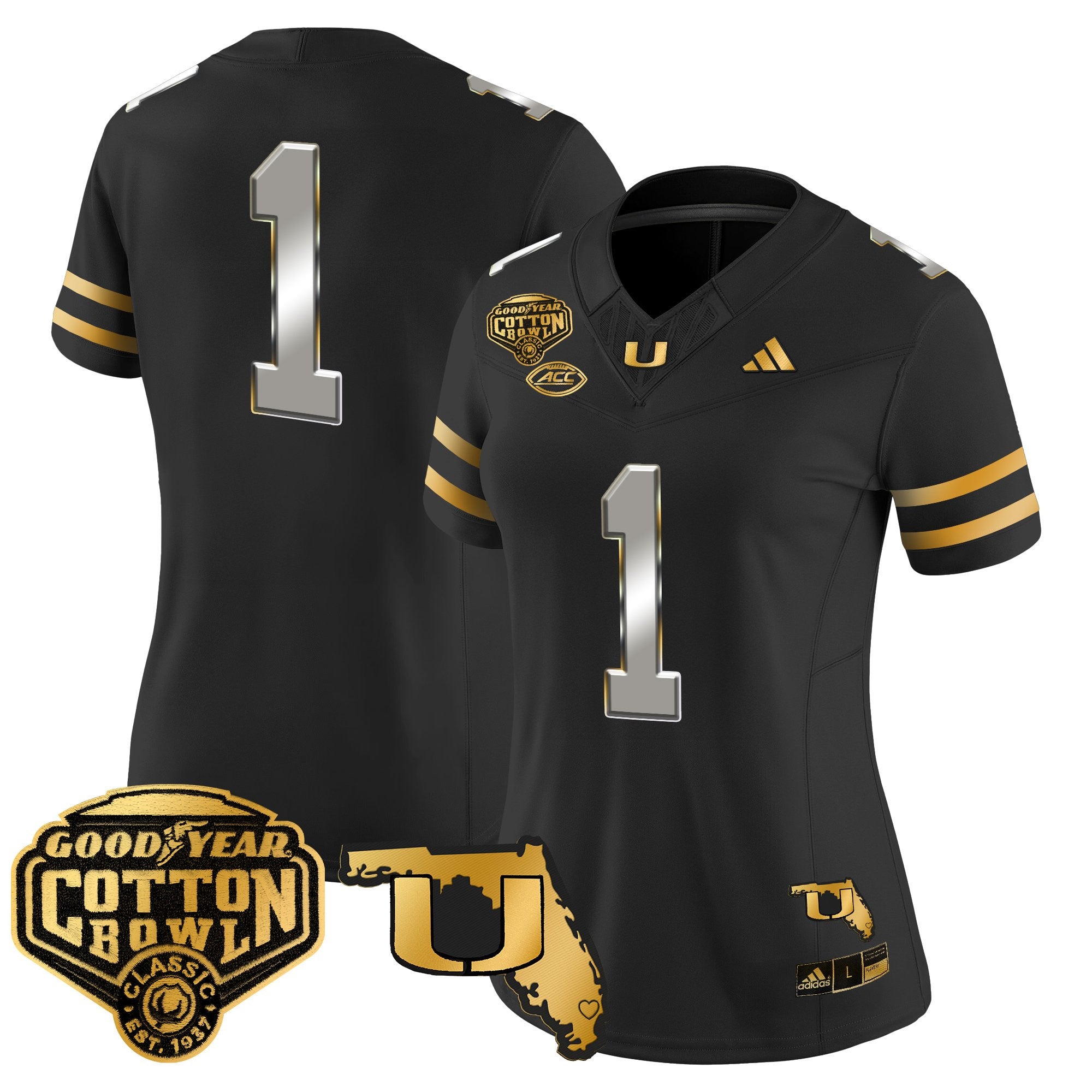 Women's Miami Hurricanes 2025/26 Cotton Bowl & Florida Patch Gold Vapor Limited Jersey - All Stitched