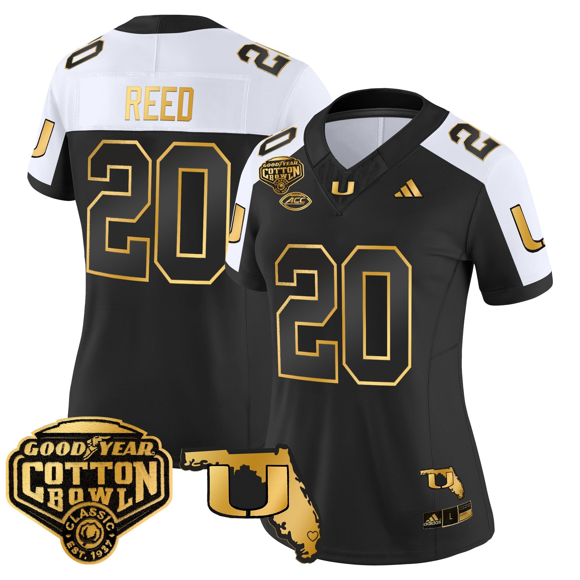 Women's Miami Hurricanes 2025/26 Cotton Bowl & Florida Patch Gold Vapor Limited Jersey - All Stitched