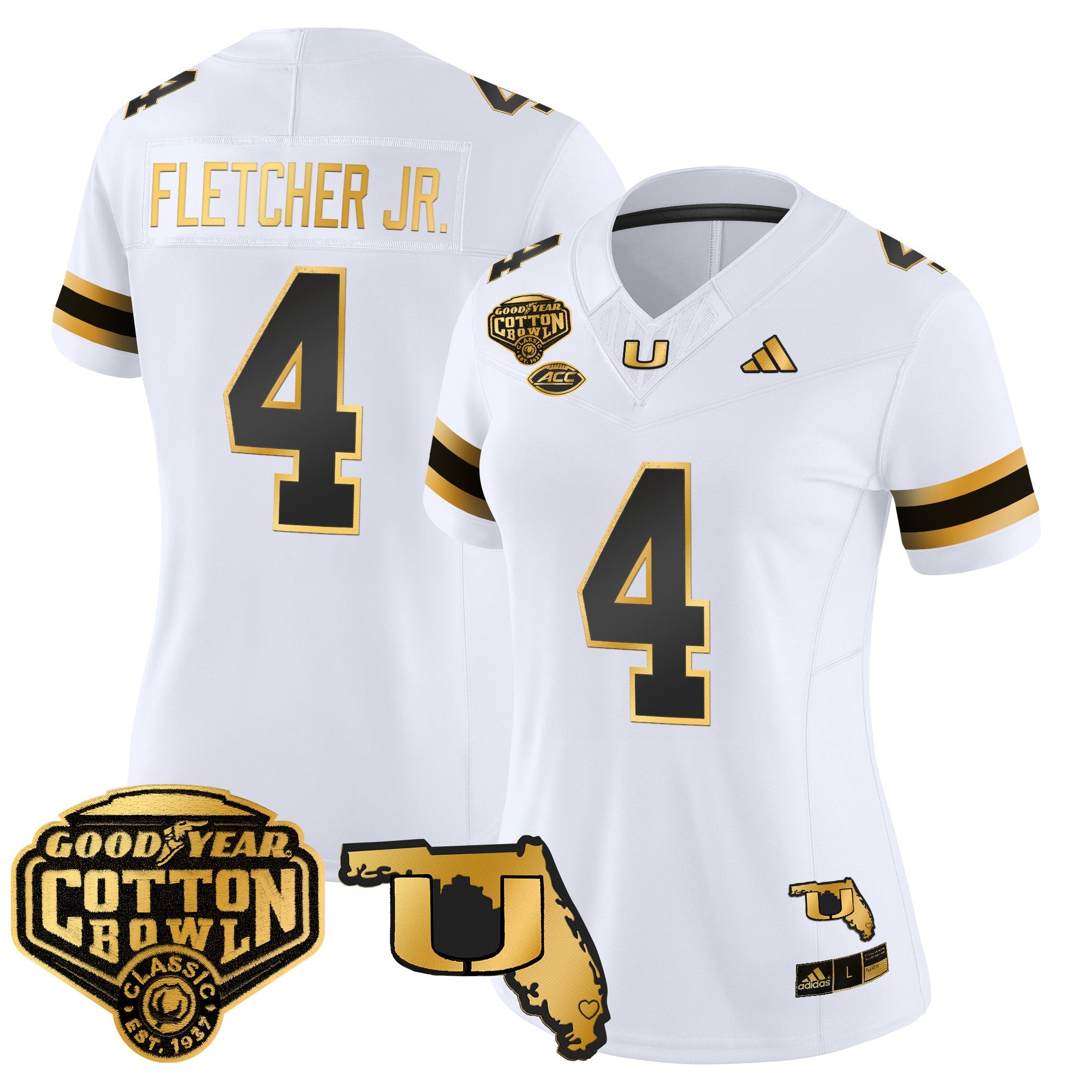 Women's Miami Hurricanes 2025/26 Cotton Bowl & Florida Patch Gold Vapor Limited Jersey - All Stitched