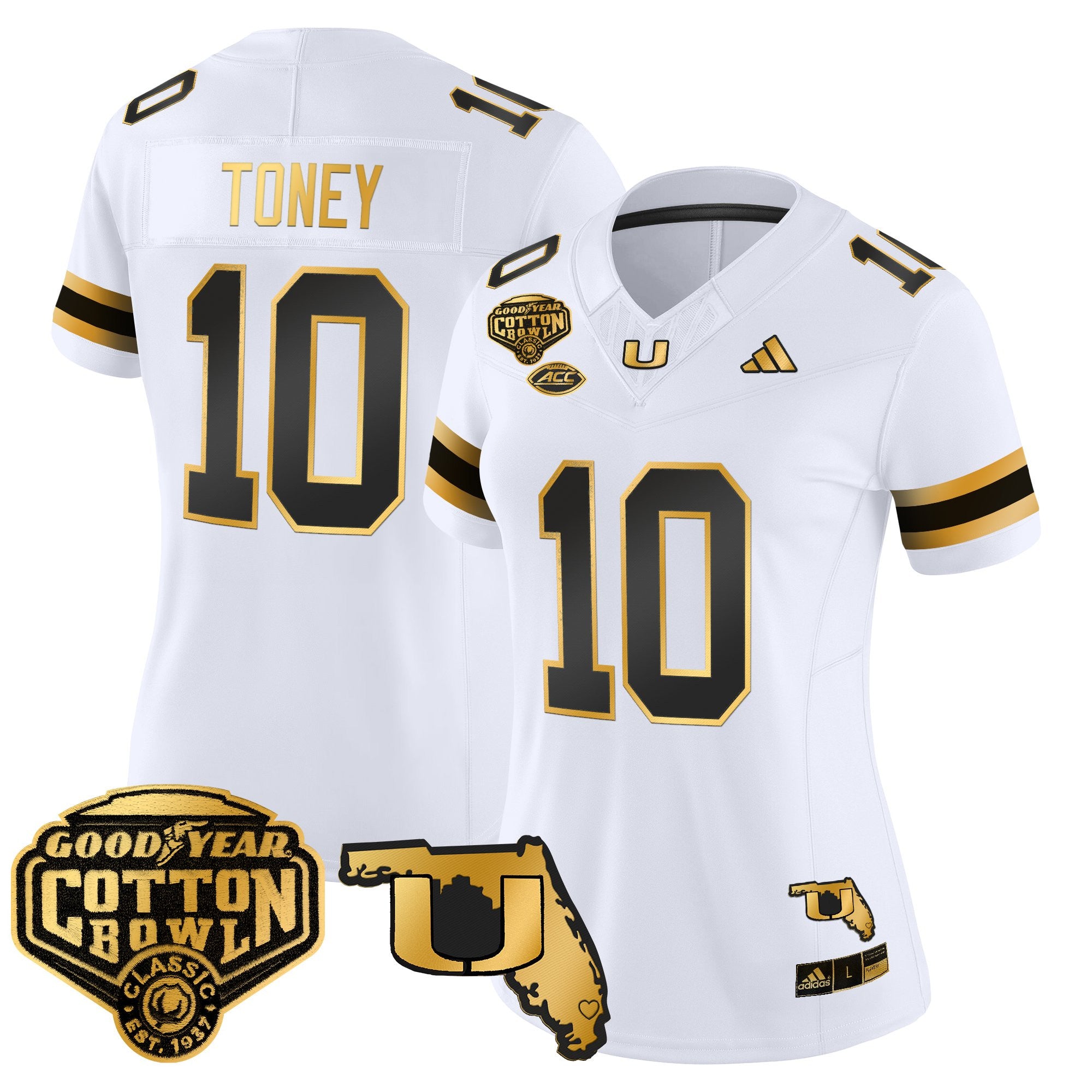 Women's Miami Hurricanes 2025/26 Cotton Bowl & Florida Patch Gold Vapor Limited Jersey - All Stitched