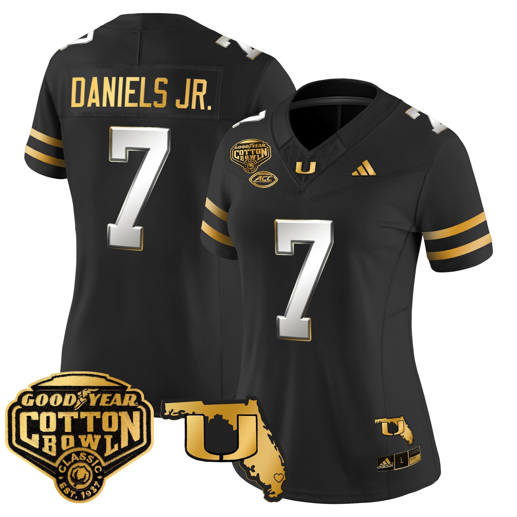 Women's Miami Hurricanes 2025/26 Cotton Bowl & Florida Patch Gold Vapor Limited Jersey - All Stitched