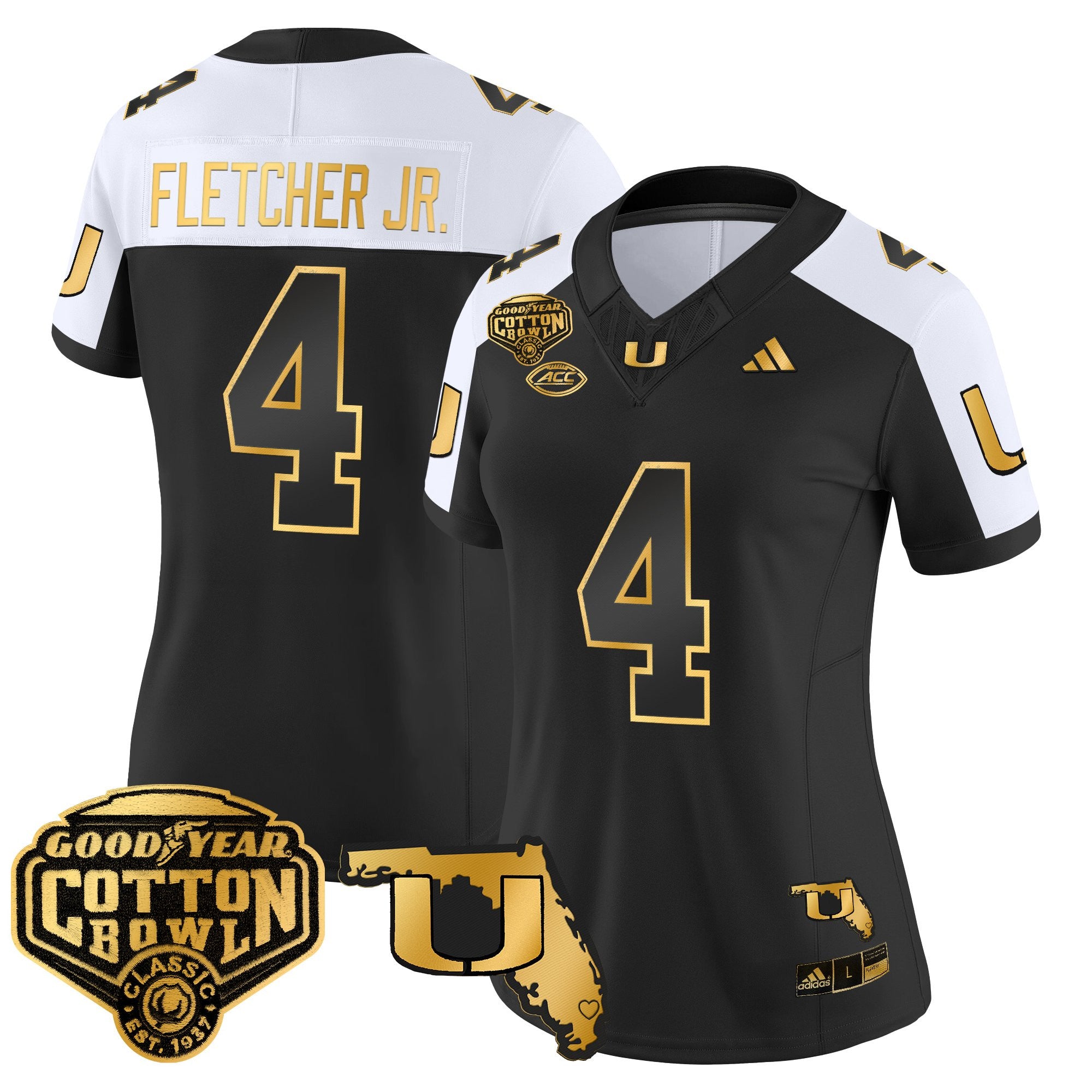 Women's Miami Hurricanes 2025/26 Cotton Bowl & Florida Patch Gold Vapor Limited Jersey - All Stitched