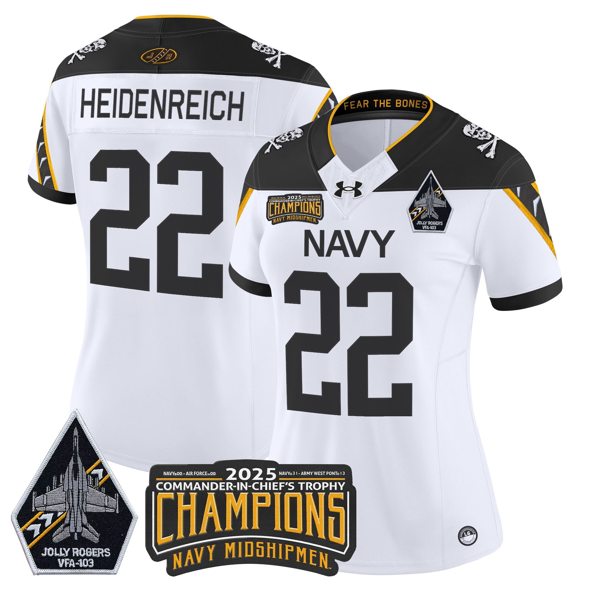 Women's Navy Midshipmen Jolly Rogers 2025 Commander-In-Chief's Trophy Champions Vapor Limited Jersey - All Stitched
