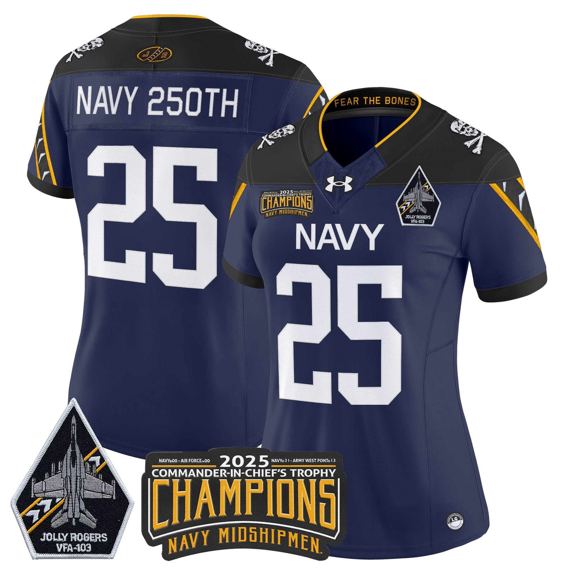 Women's Navy Midshipmen Jolly Rogers 2025 Commander-In-Chief's Trophy Champions Vapor Limited Jersey - All Stitched