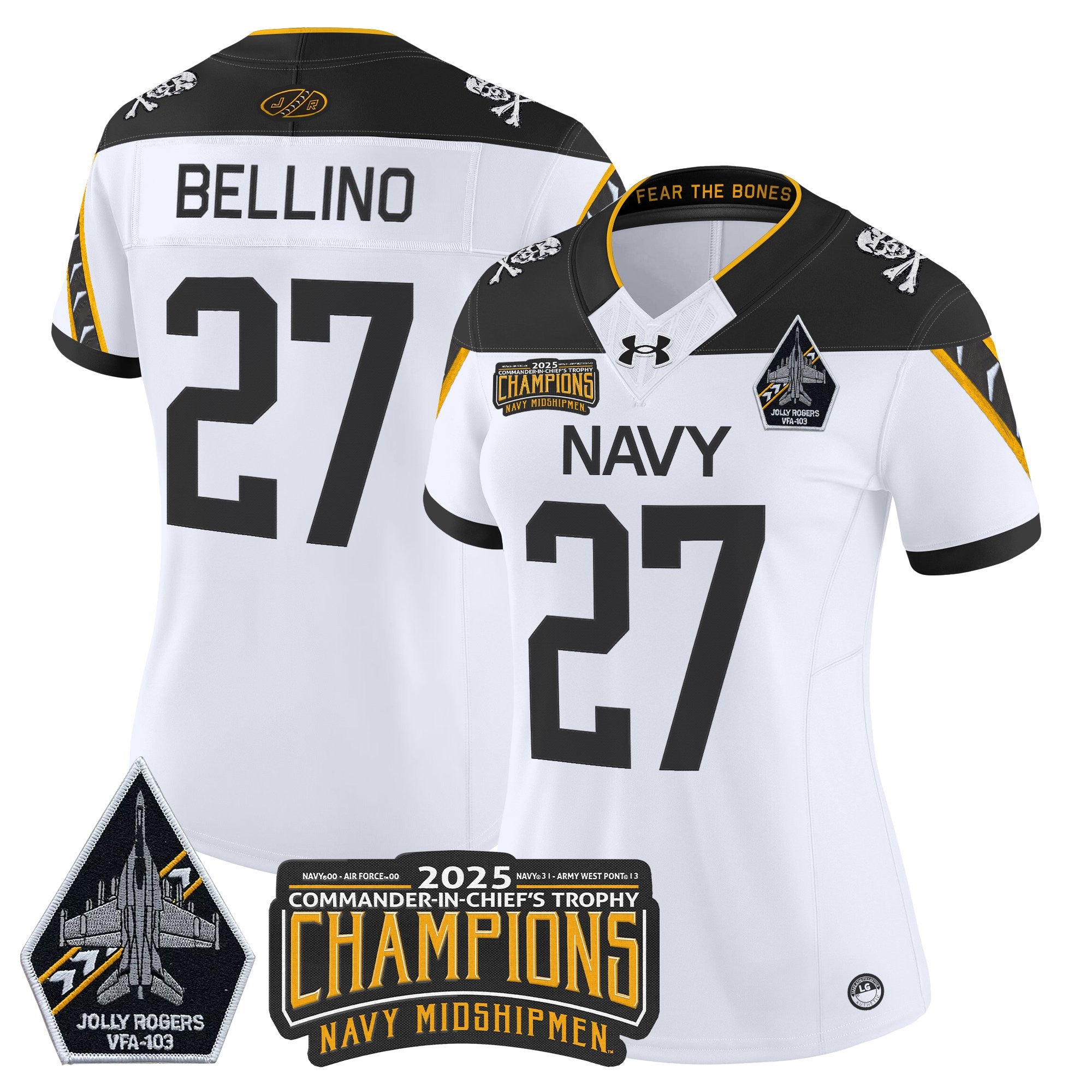 Women's Navy Midshipmen Jolly Rogers 2025 Commander-In-Chief's Trophy Champions Vapor Limited Jersey - All Stitched