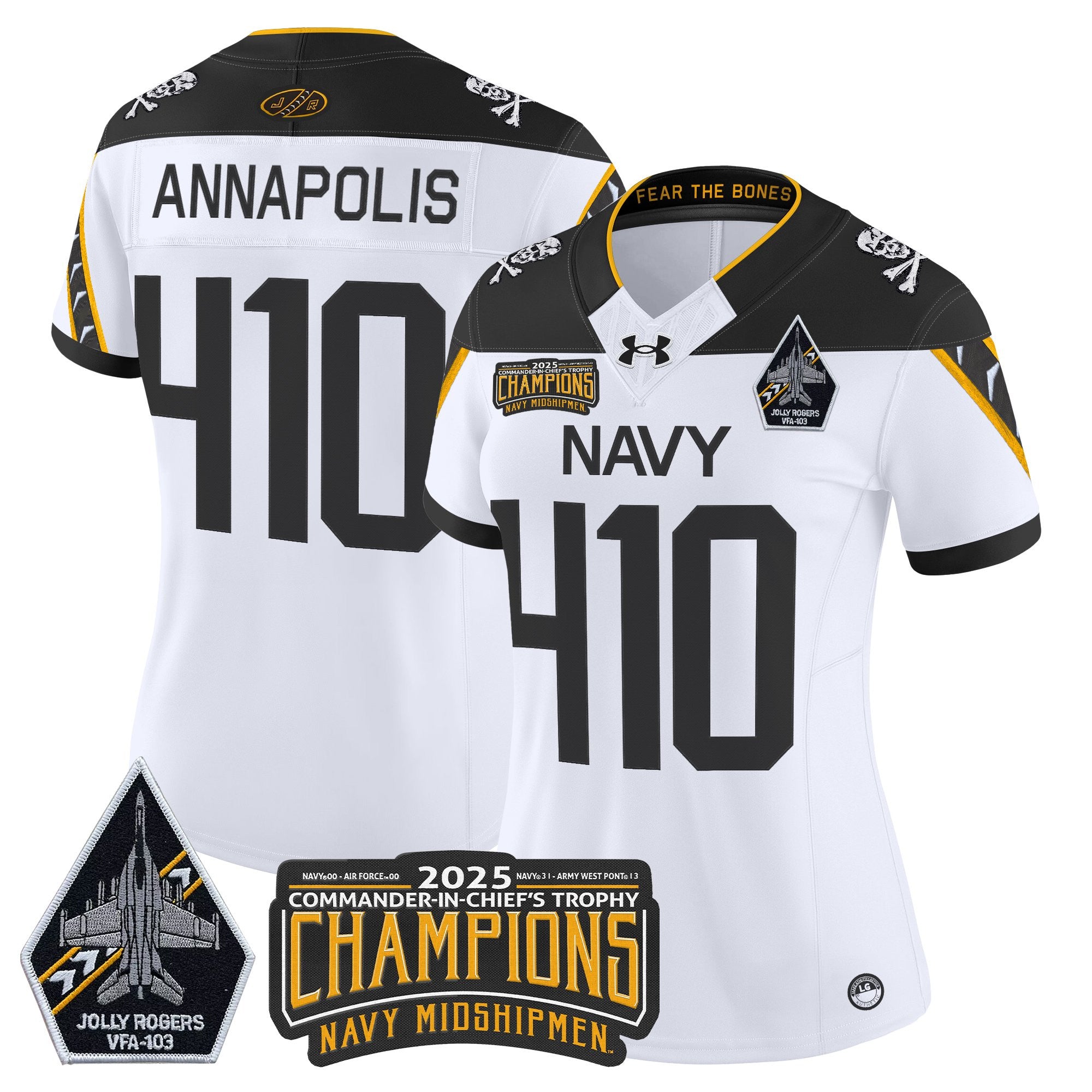 Women's Navy Midshipmen Jolly Rogers 2025 Commander-In-Chief's Trophy Champions Vapor Limited Jersey - All Stitched