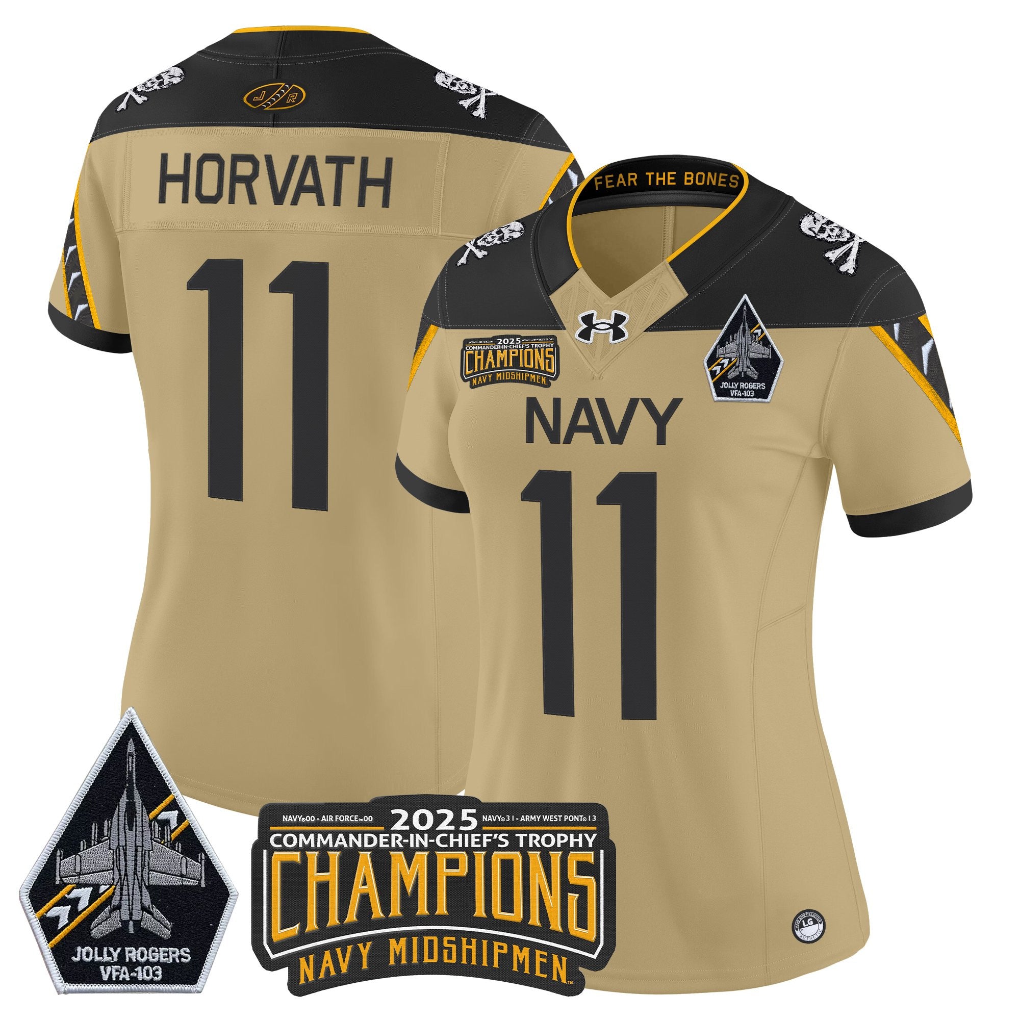 Women's Navy Midshipmen Jolly Rogers 2025 Commander-In-Chief's Trophy Champions Vapor Limited Jersey - All Stitched