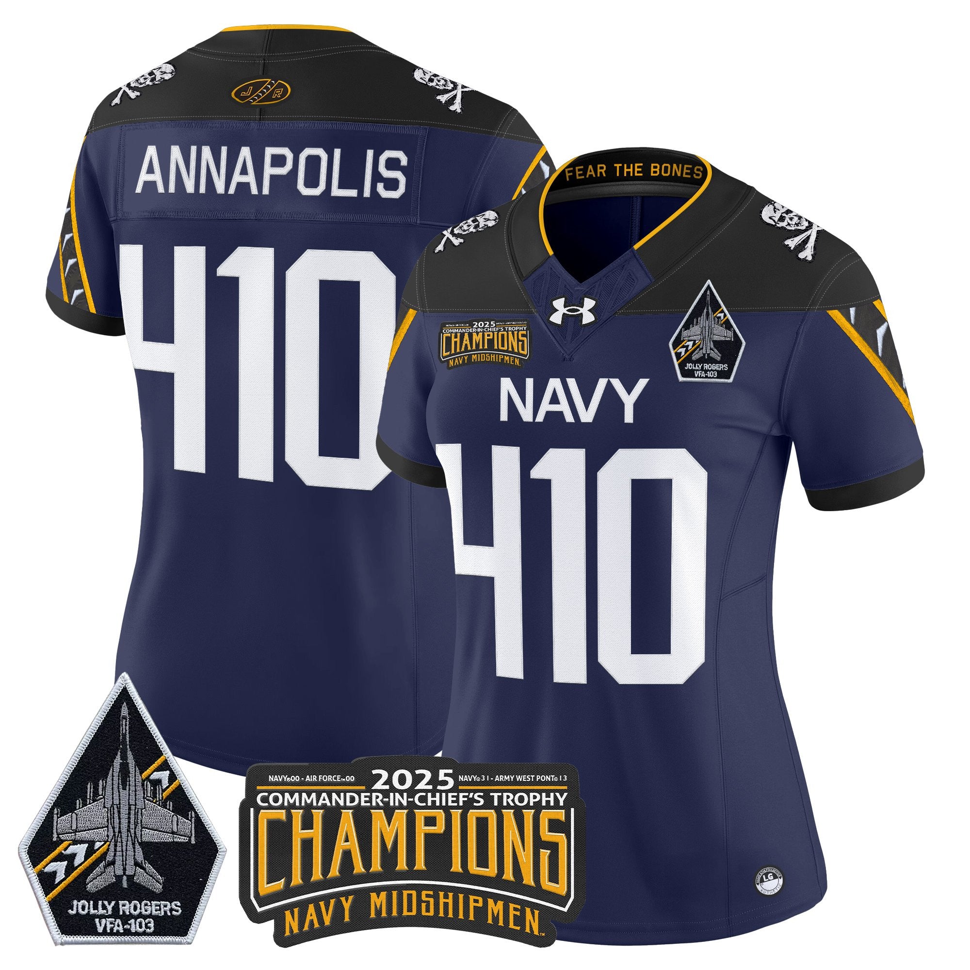 Women's Navy Midshipmen Jolly Rogers 2025 Commander-In-Chief's Trophy Champions Vapor Limited Jersey - All Stitched