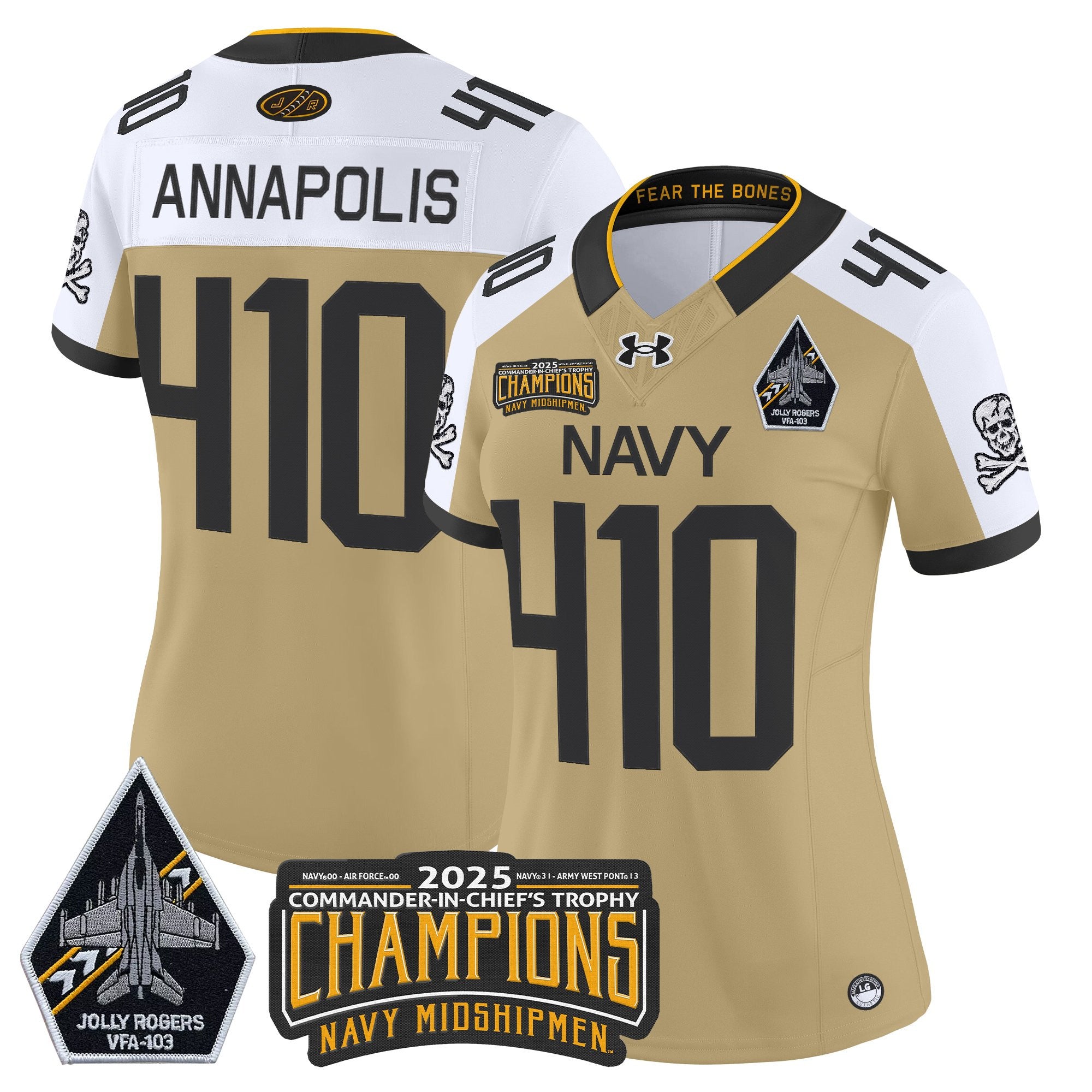 Women's Navy Midshipmen Jolly Rogers 2025 Commander-In-Chief's Trophy Champions Vapor Limited Jersey - All Stitched