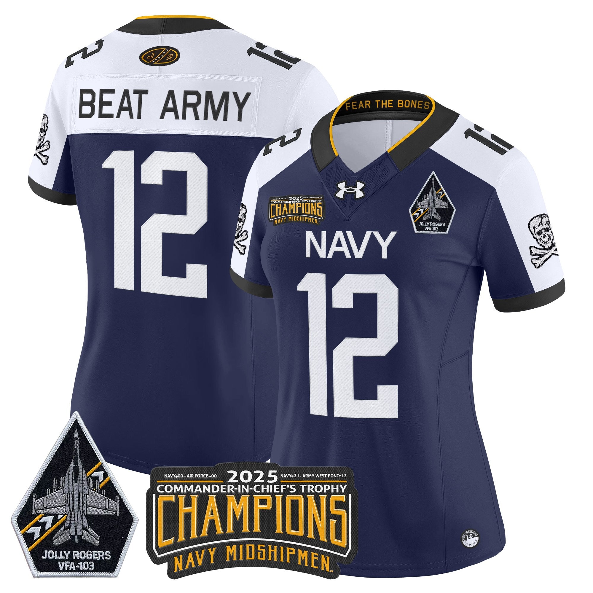 Women's Navy Midshipmen Jolly Rogers 2025 Commander-In-Chief's Trophy Champions Vapor Limited Jersey - All Stitched
