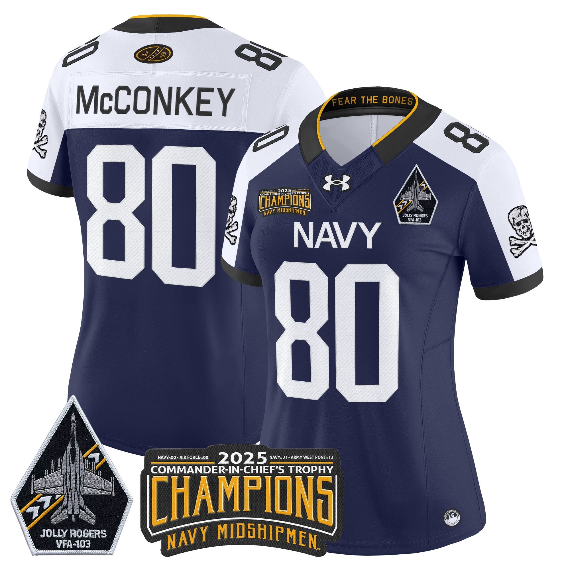 Women's Navy Midshipmen Jolly Rogers 2025 Commander-In-Chief's Trophy Champions Vapor Limited Jersey - All Stitched