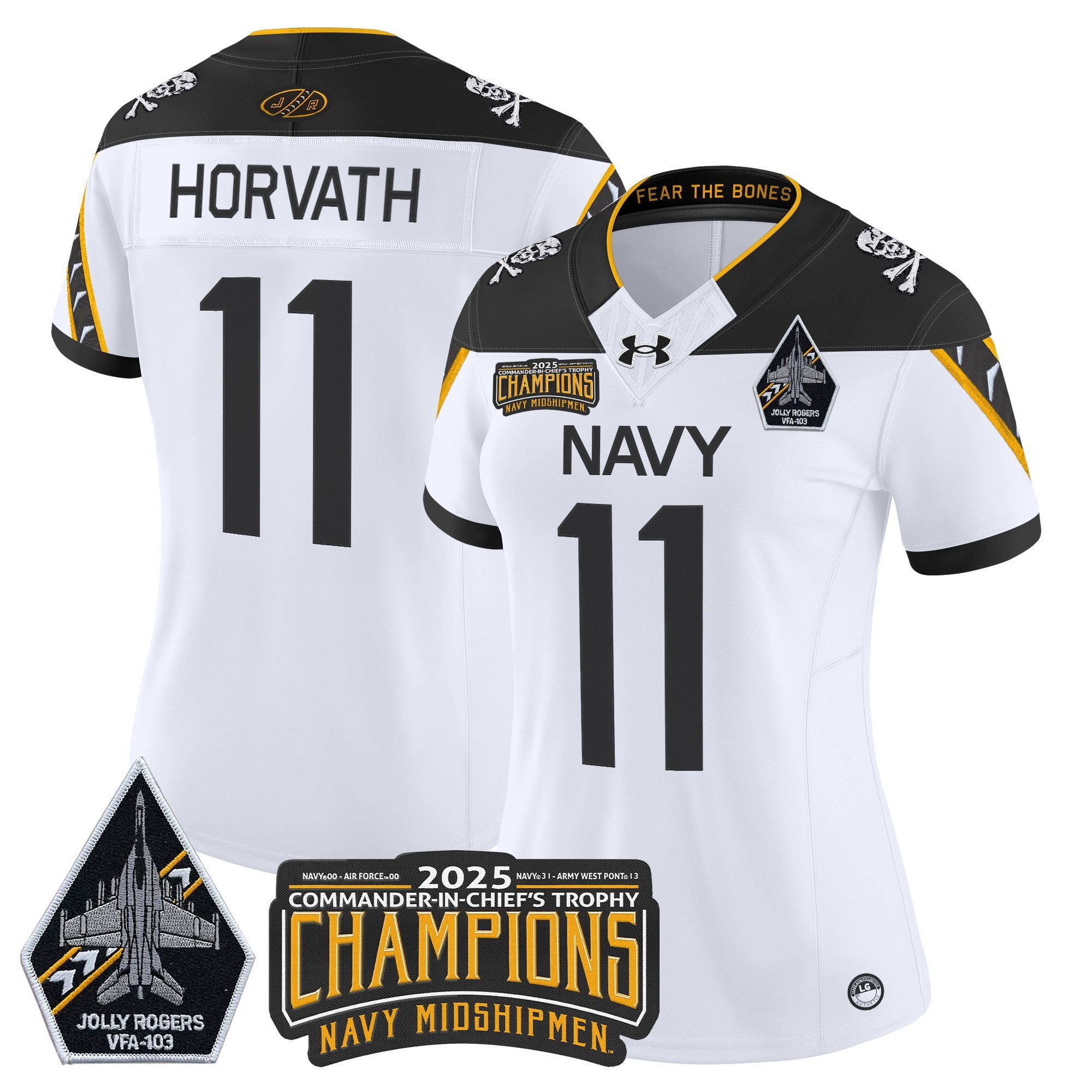Women's Navy Midshipmen Jolly Rogers 2025 Commander-In-Chief's Trophy Champions Vapor Limited Jersey - All Stitched