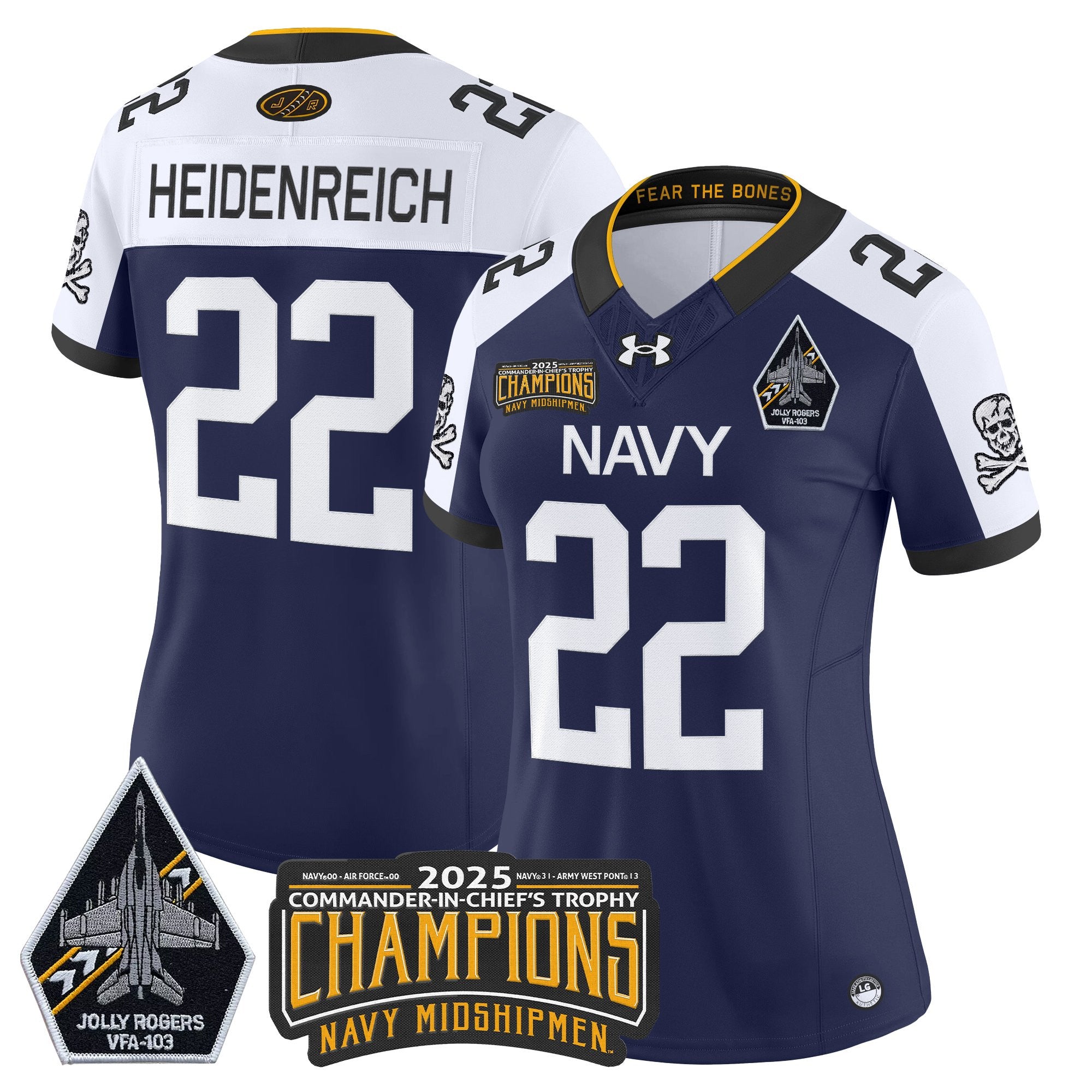 Women's Navy Midshipmen Jolly Rogers 2025 Commander-In-Chief's Trophy Champions Vapor Limited Jersey - All Stitched