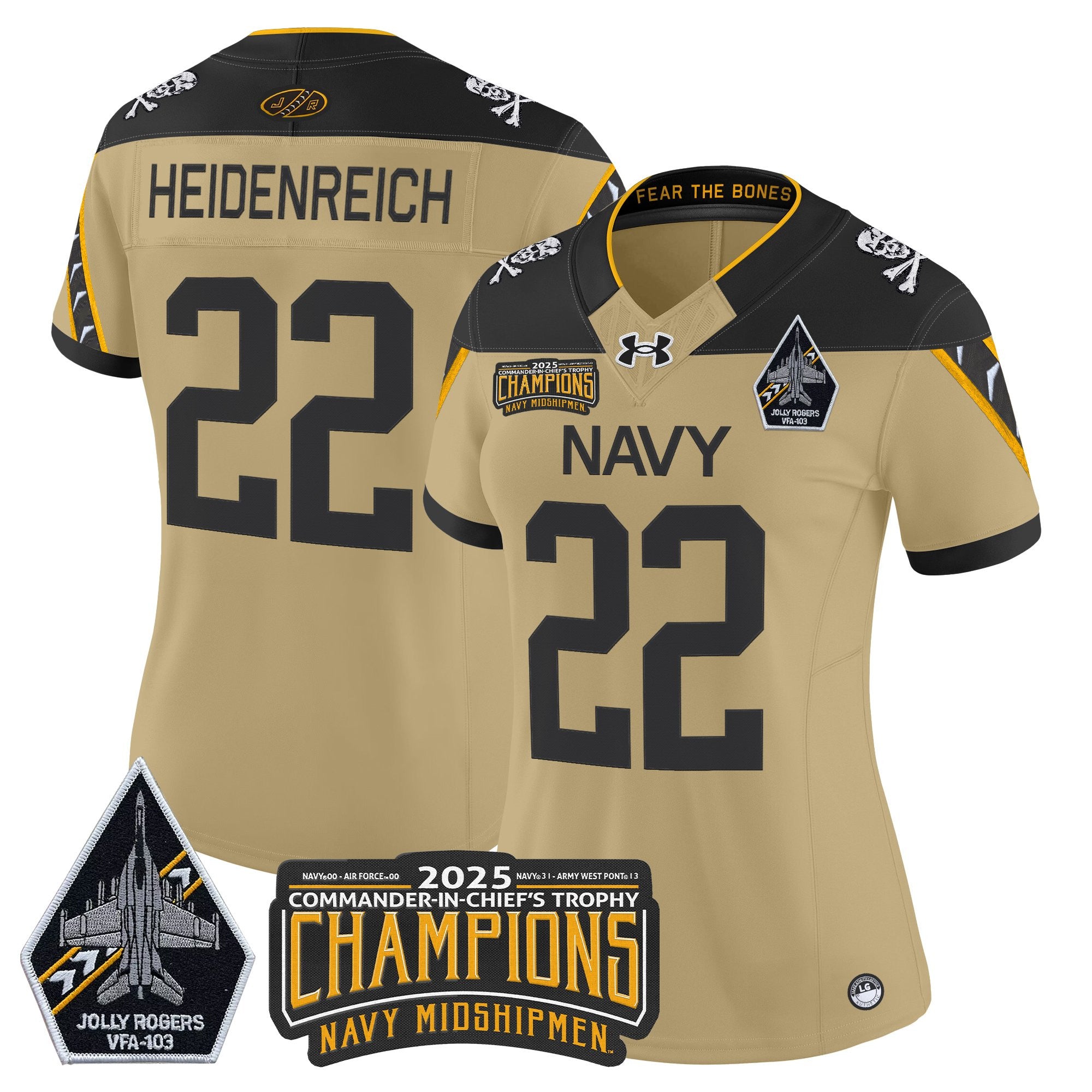 Women's Navy Midshipmen Jolly Rogers 2025 Commander-In-Chief's Trophy Champions Vapor Limited Jersey - All Stitched