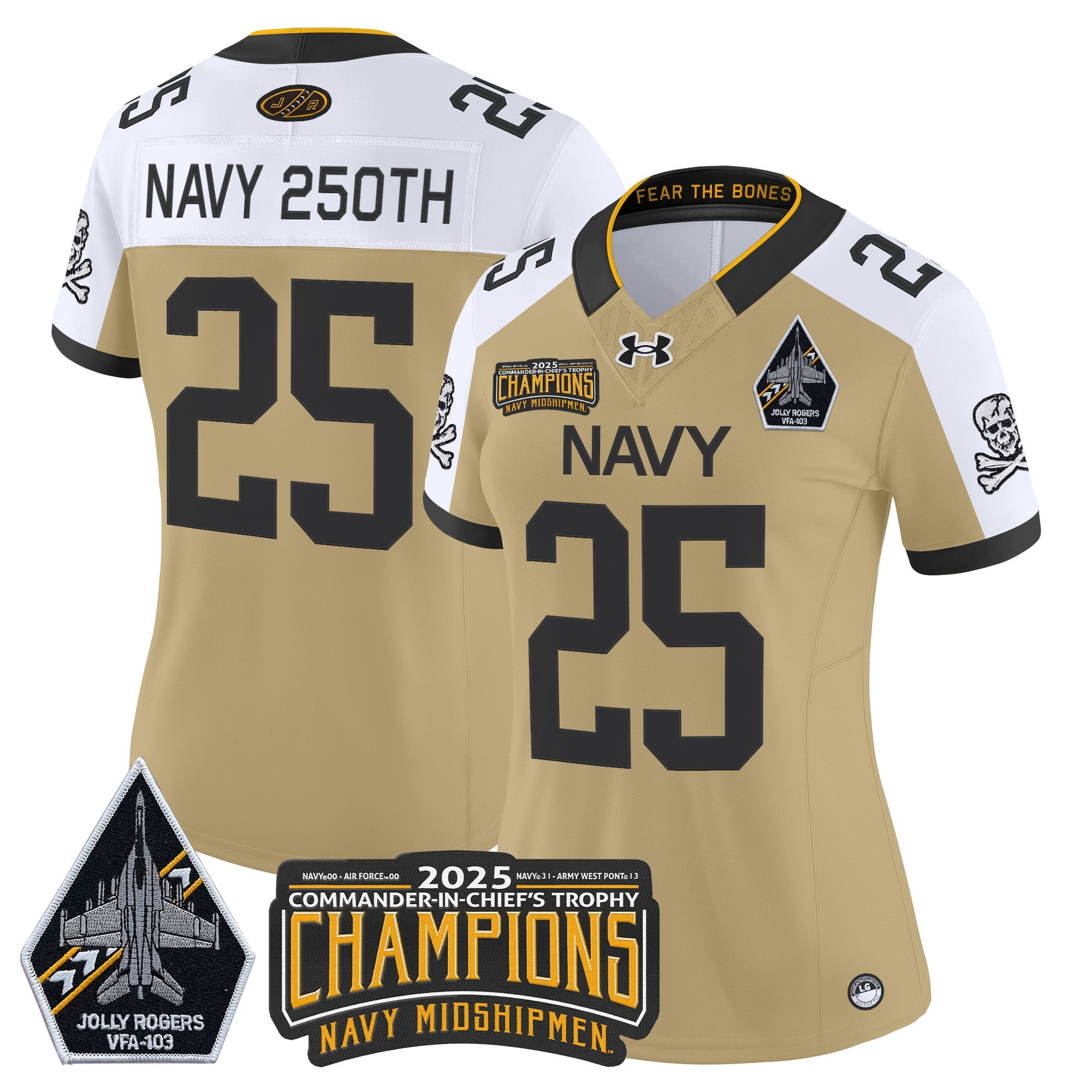 Women's Navy Midshipmen Jolly Rogers 2025 Commander-In-Chief's Trophy Champions Vapor Limited Jersey - All Stitched