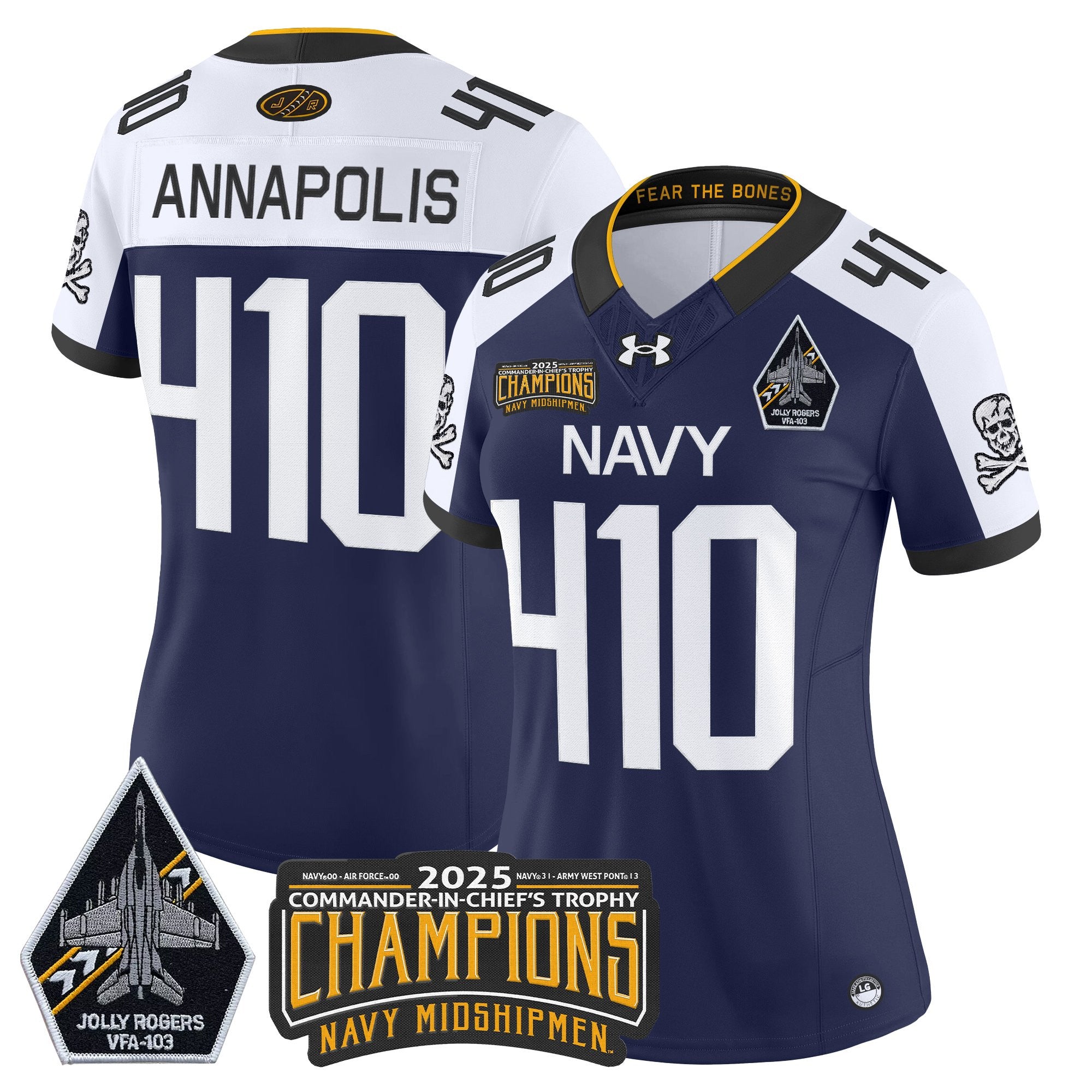 Women's Navy Midshipmen Jolly Rogers 2025 Commander-In-Chief's Trophy Champions Vapor Limited Jersey - All Stitched
