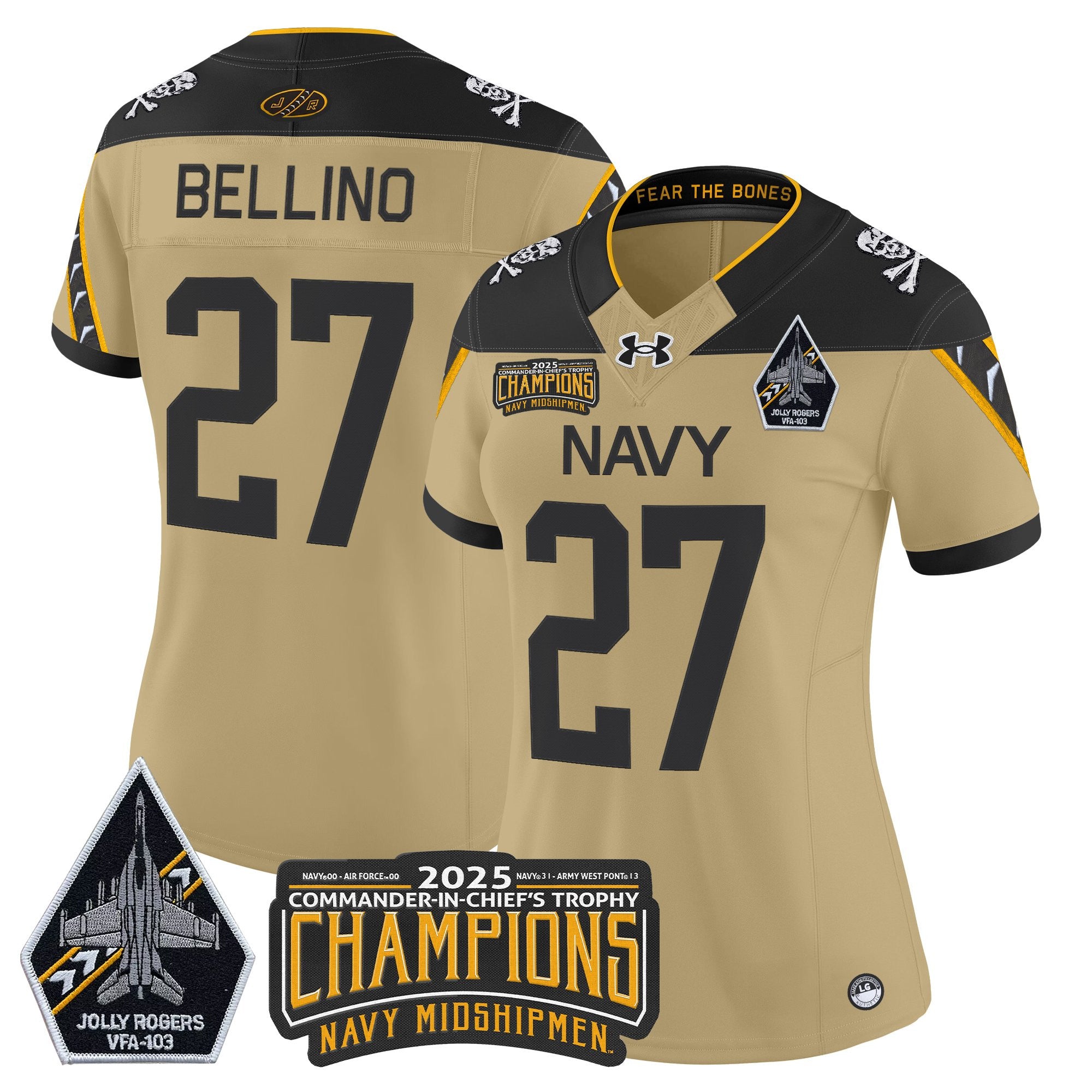 Women's Navy Midshipmen Jolly Rogers 2025 Commander-In-Chief's Trophy Champions Vapor Limited Jersey - All Stitched