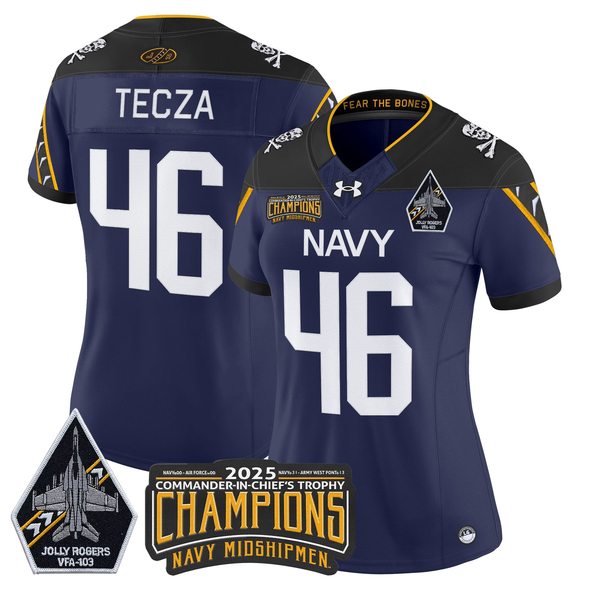 Women's Navy Midshipmen Jolly Rogers 2025 Commander-In-Chief's Trophy Champions Vapor Limited Jersey - All Stitched