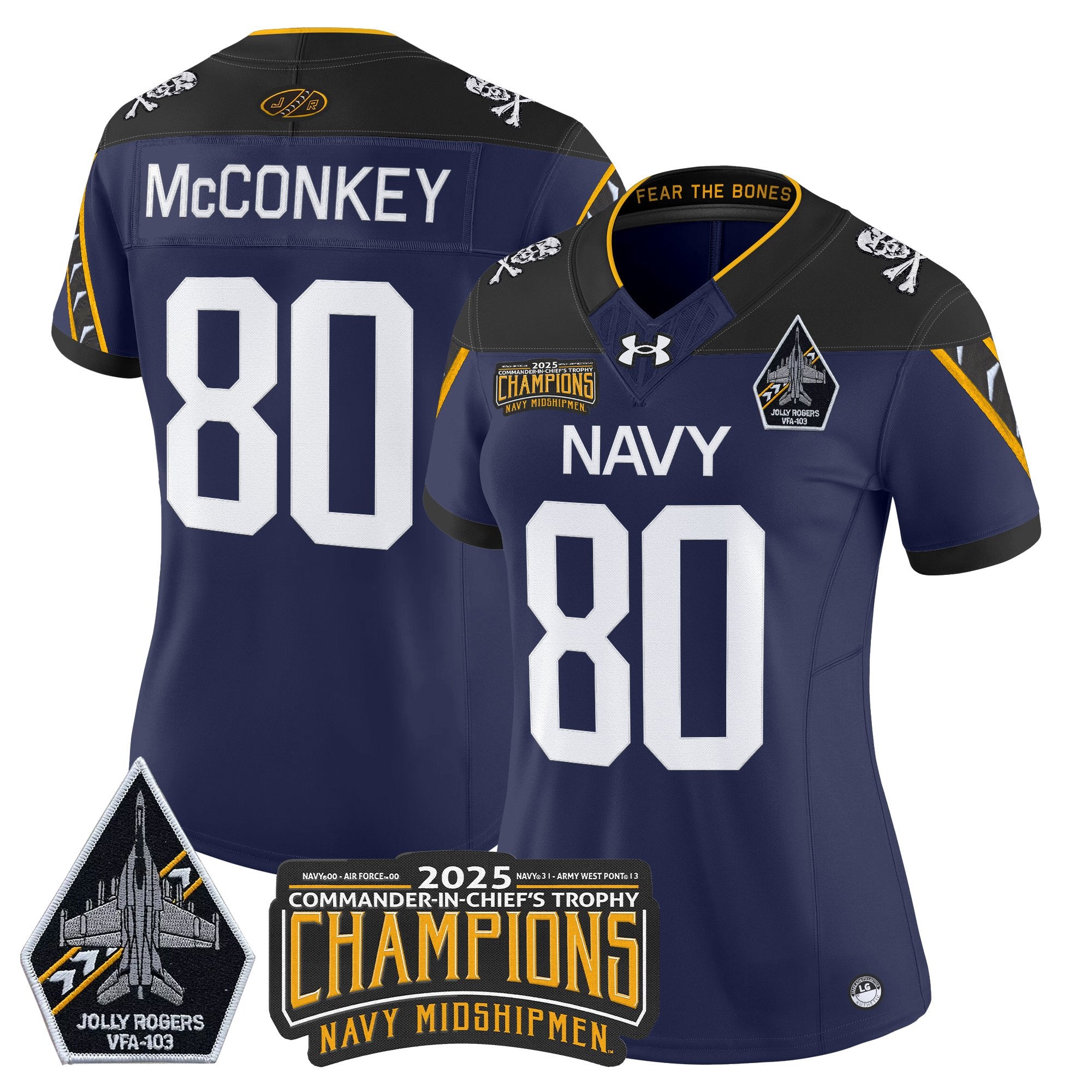 Women's Navy Midshipmen Jolly Rogers 2025 Commander-In-Chief's Trophy Champions Vapor Limited Jersey - All Stitched