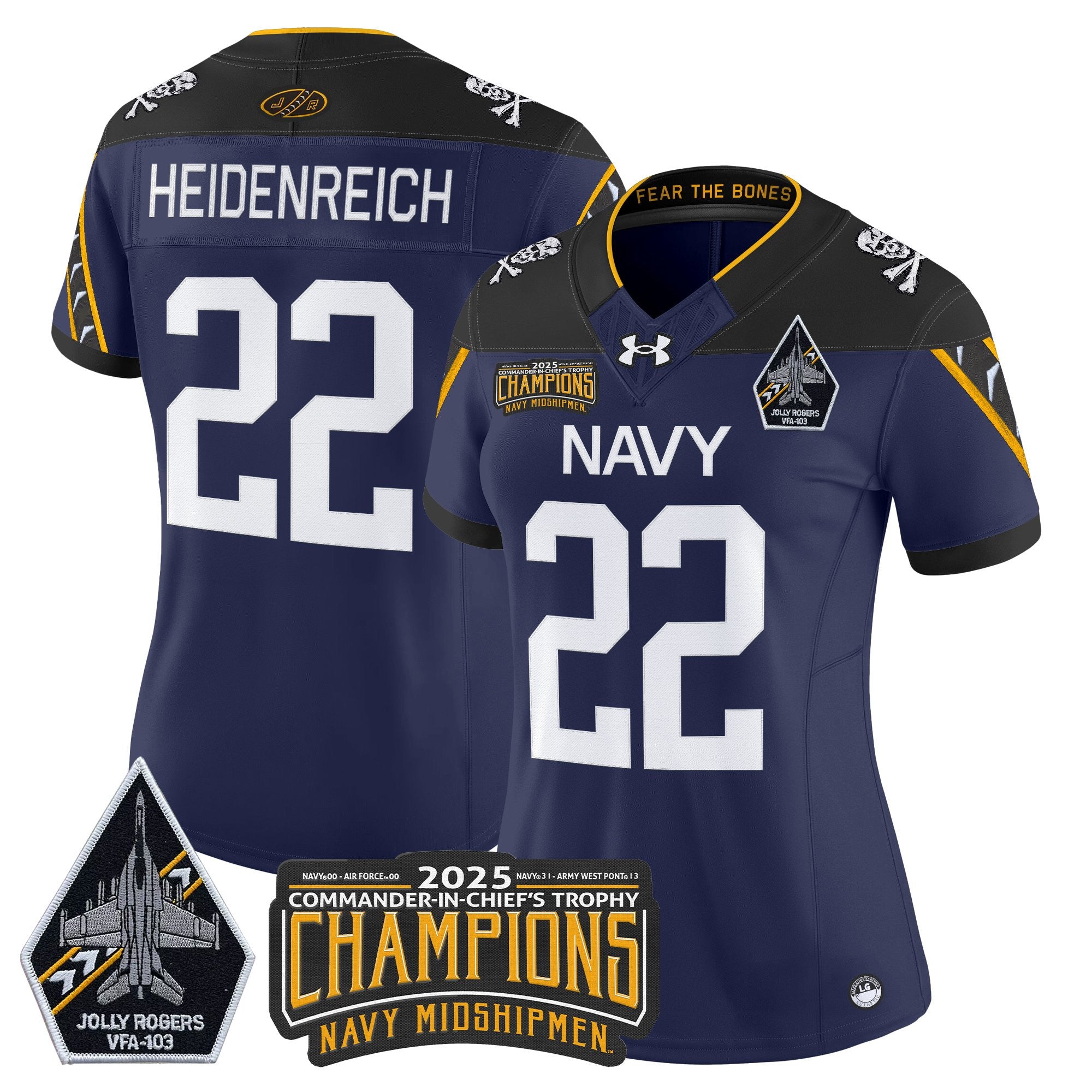 Women's Navy Midshipmen Jolly Rogers 2025 Commander-In-Chief's Trophy Champions Vapor Limited Jersey - All Stitched