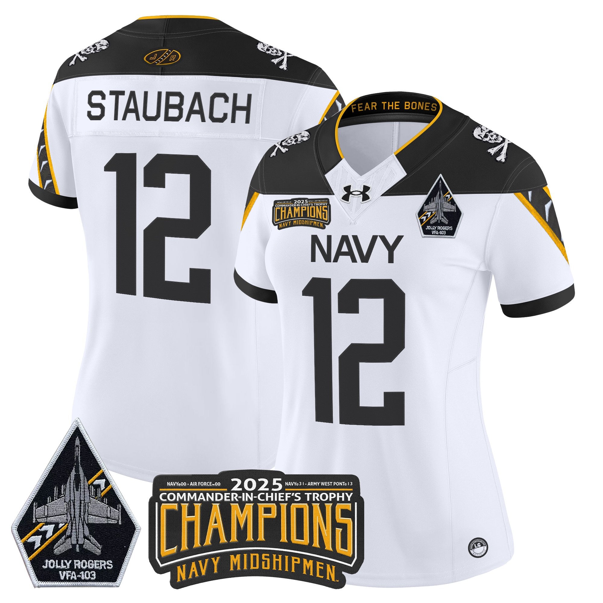 Women's Navy Midshipmen Jolly Rogers 2025 Commander-In-Chief's Trophy Champions Vapor Limited Jersey - All Stitched