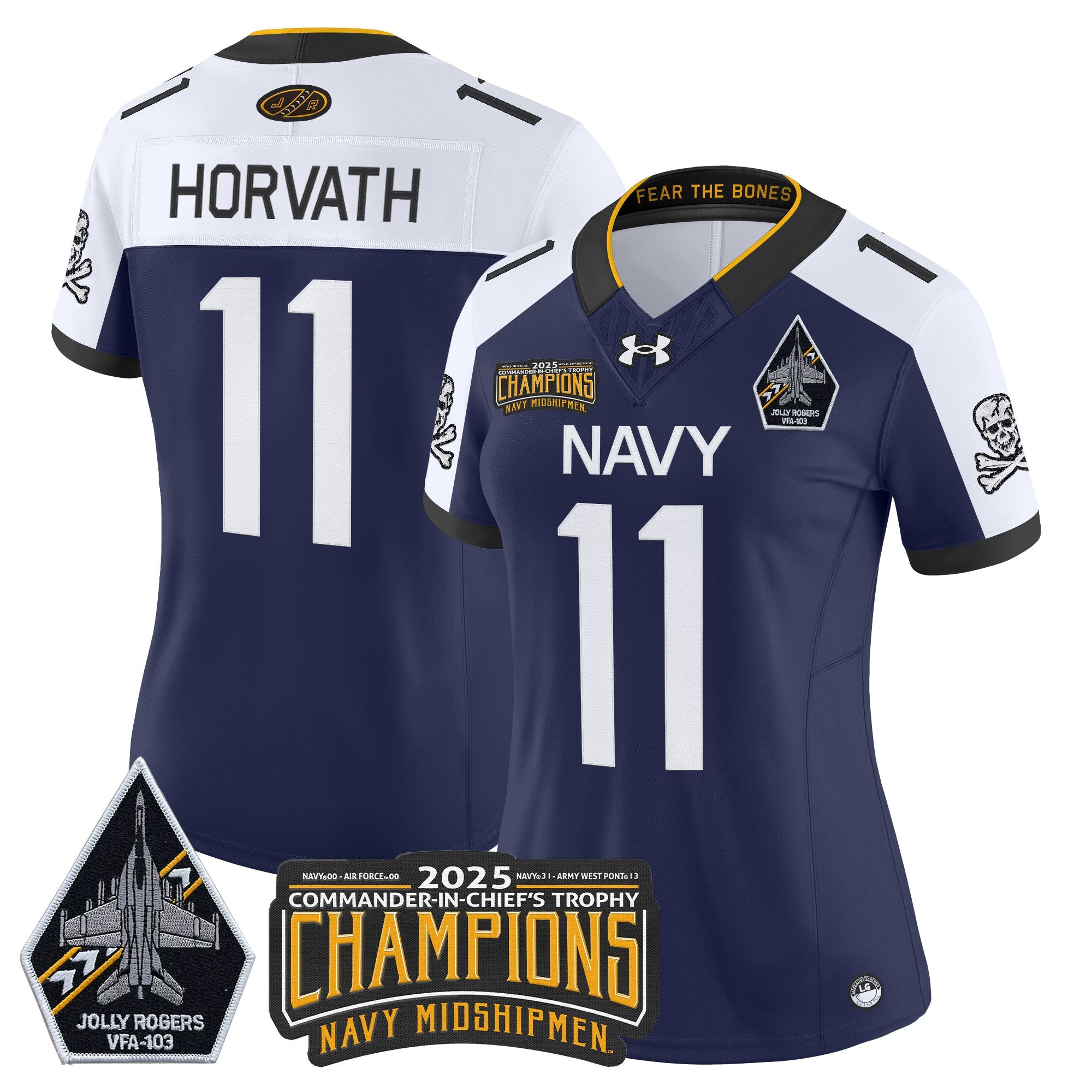 Women's Navy Midshipmen Jolly Rogers 2025 Commander-In-Chief's Trophy Champions Vapor Limited Jersey - All Stitched