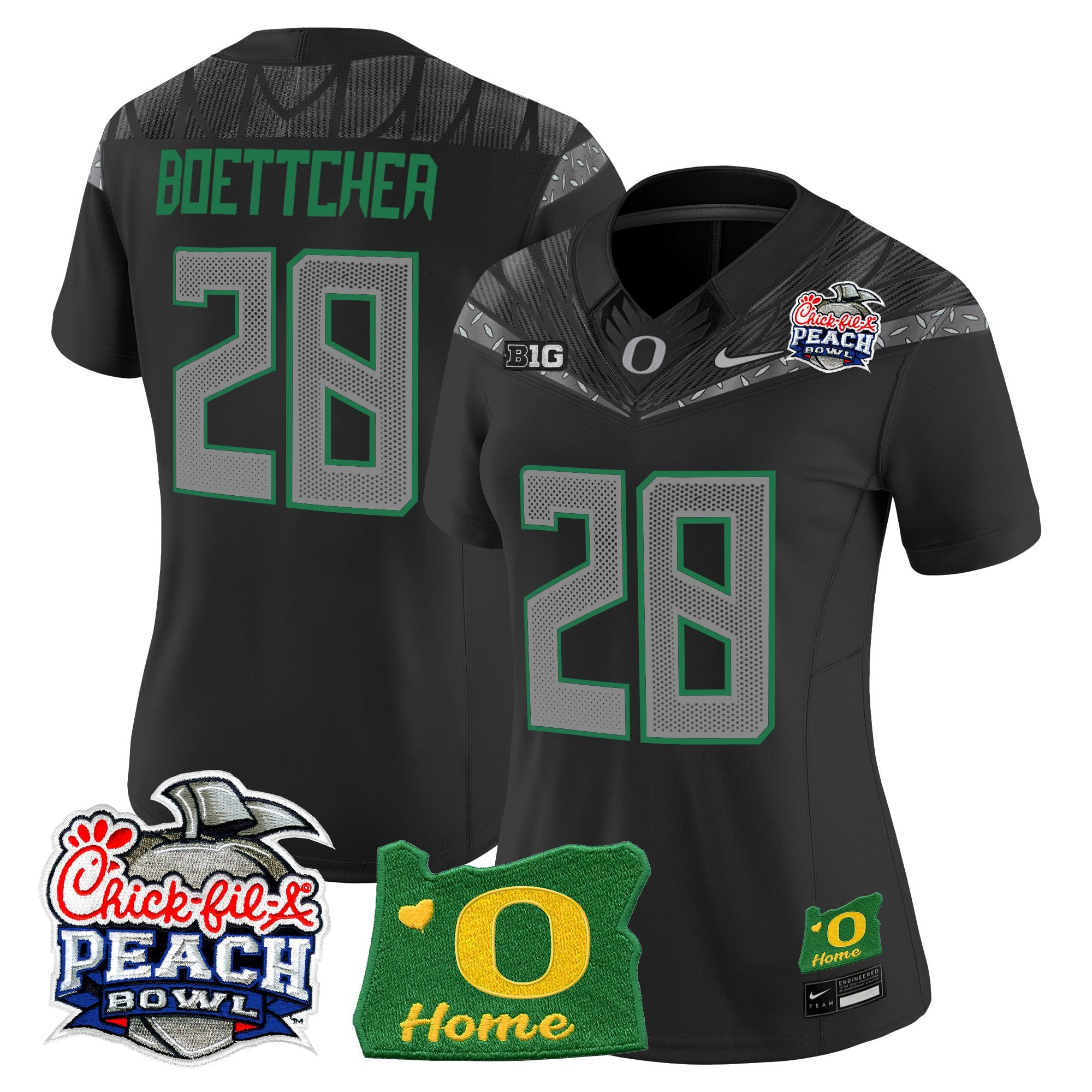 Women's Oregon Ducks 2026 Peach Bowl & Oregon State Patch Vapor Limited Jersey - All Stitched