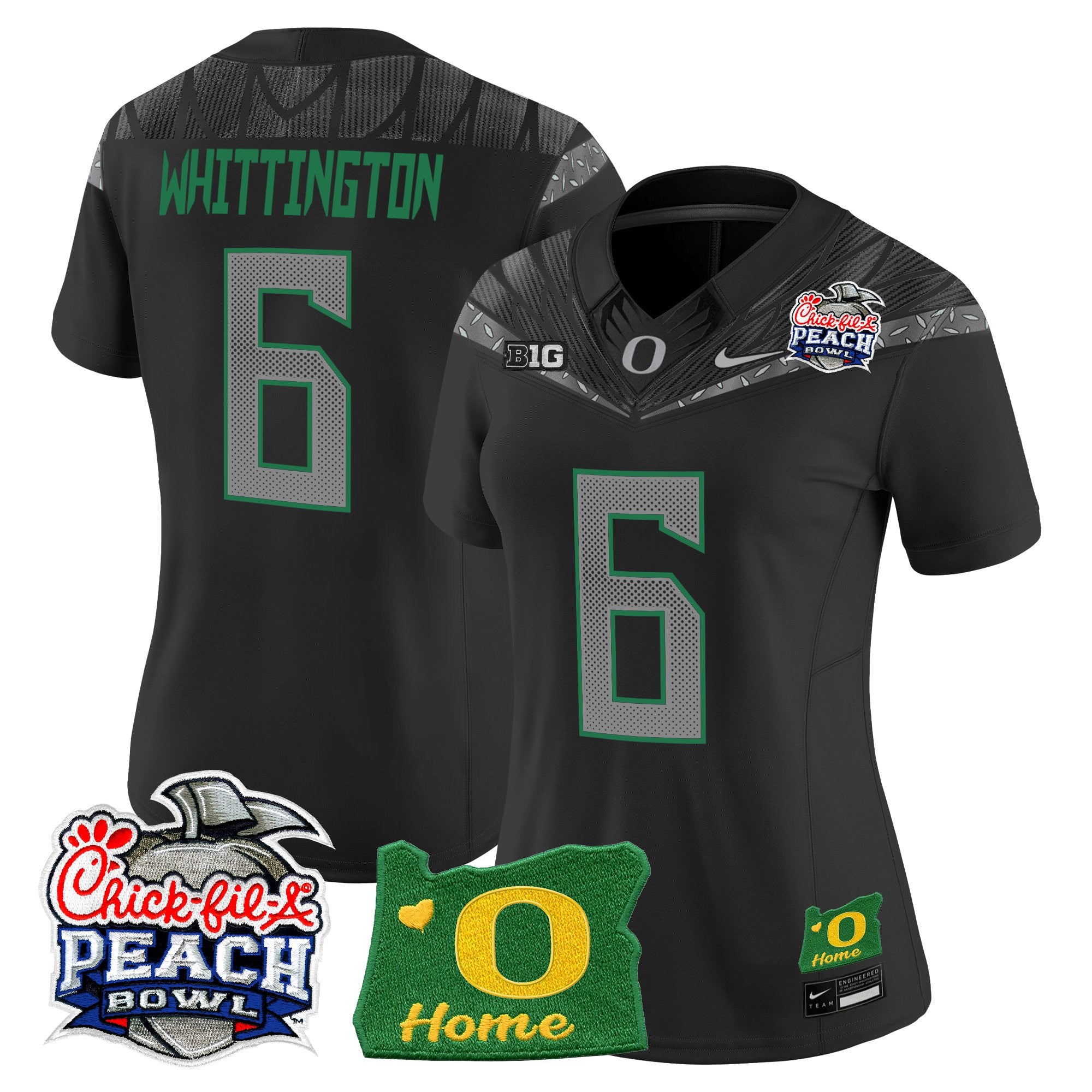 Women's Oregon Ducks 2026 Peach Bowl & Oregon State Patch Vapor Limited Jersey - All Stitched